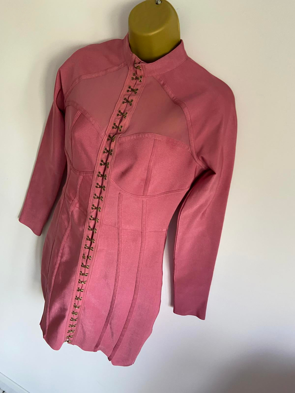 PrettyLittleThing Size 12 Pink Steampunk Corset Style Bodycon Mini Dress
