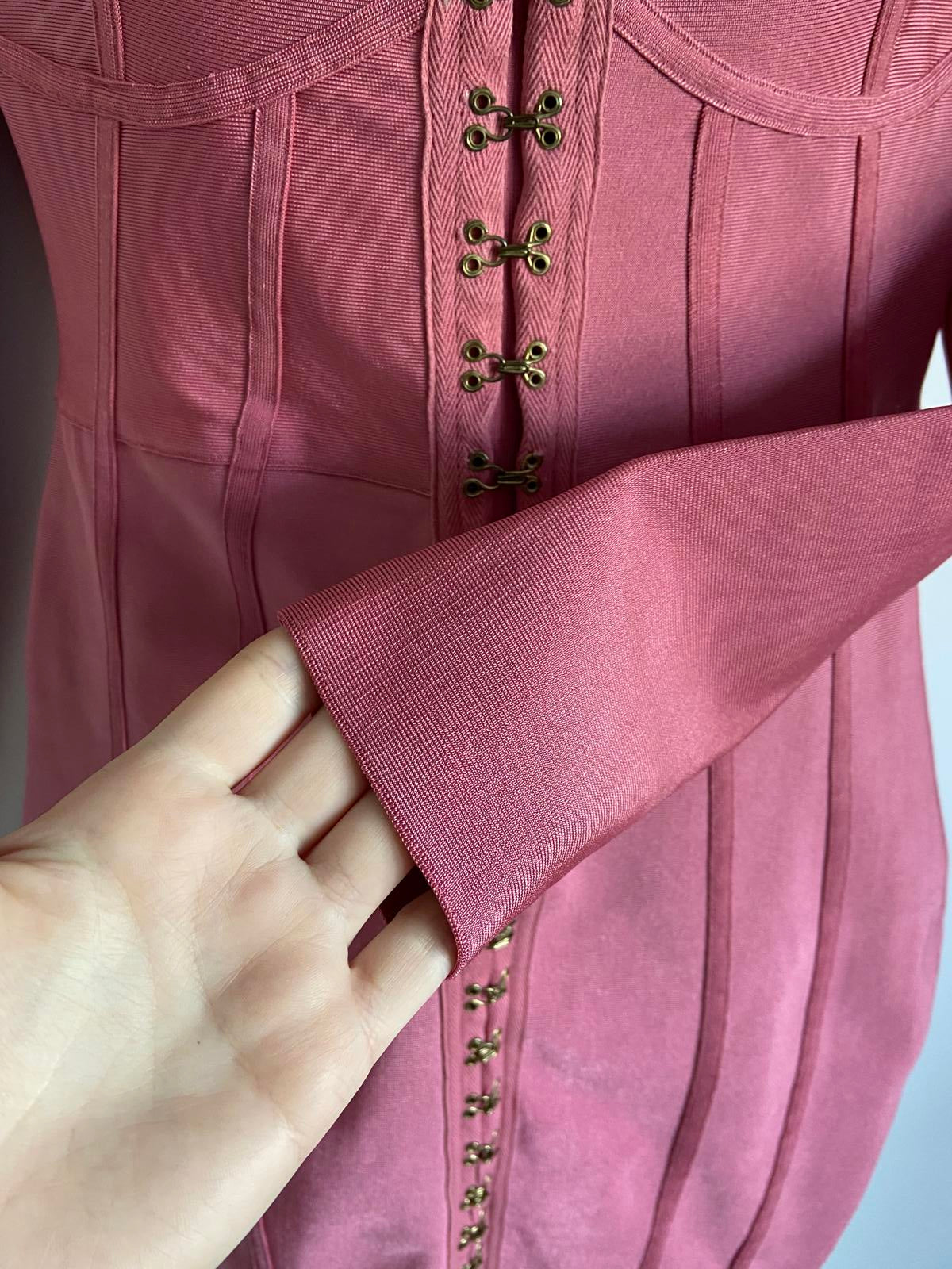 PrettyLittleThing Size 12 Pink Steampunk Corset Style Bodycon Mini Dress