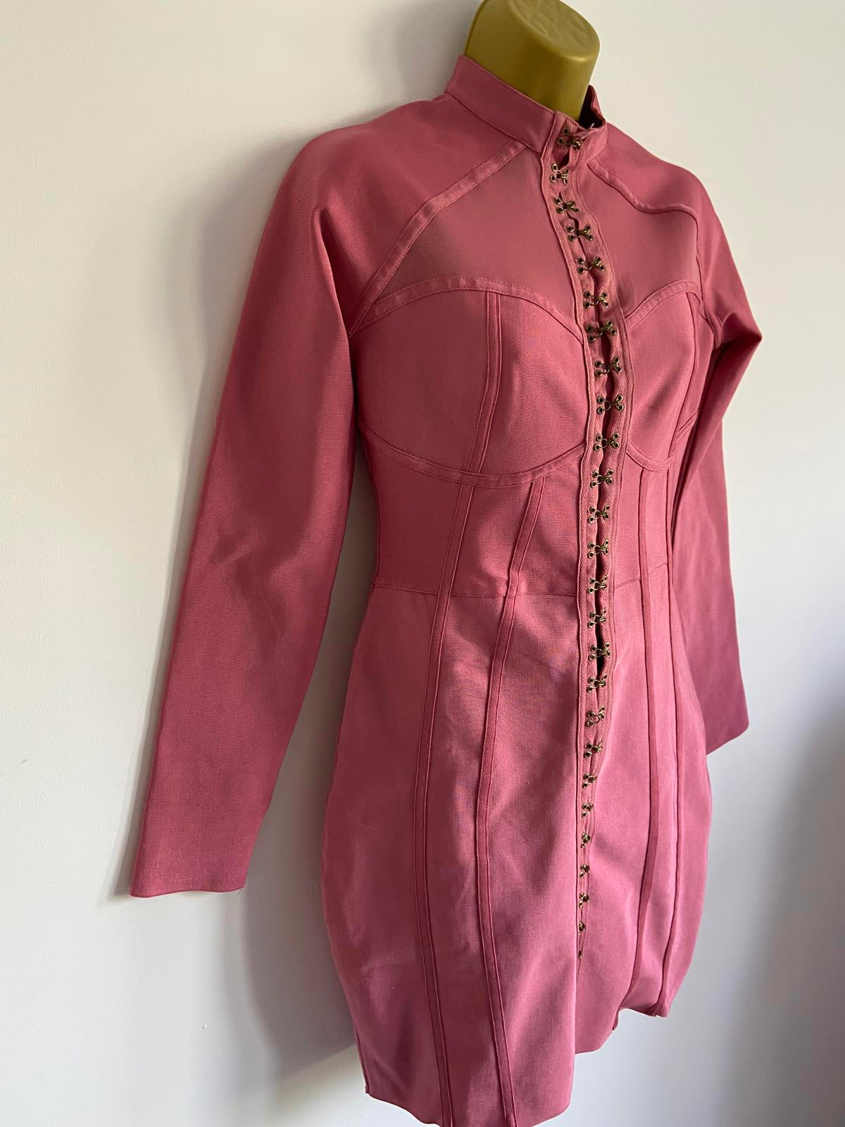 PrettyLittleThing Size 12 Pink Steampunk Corset Style Bodycon Mini Dress