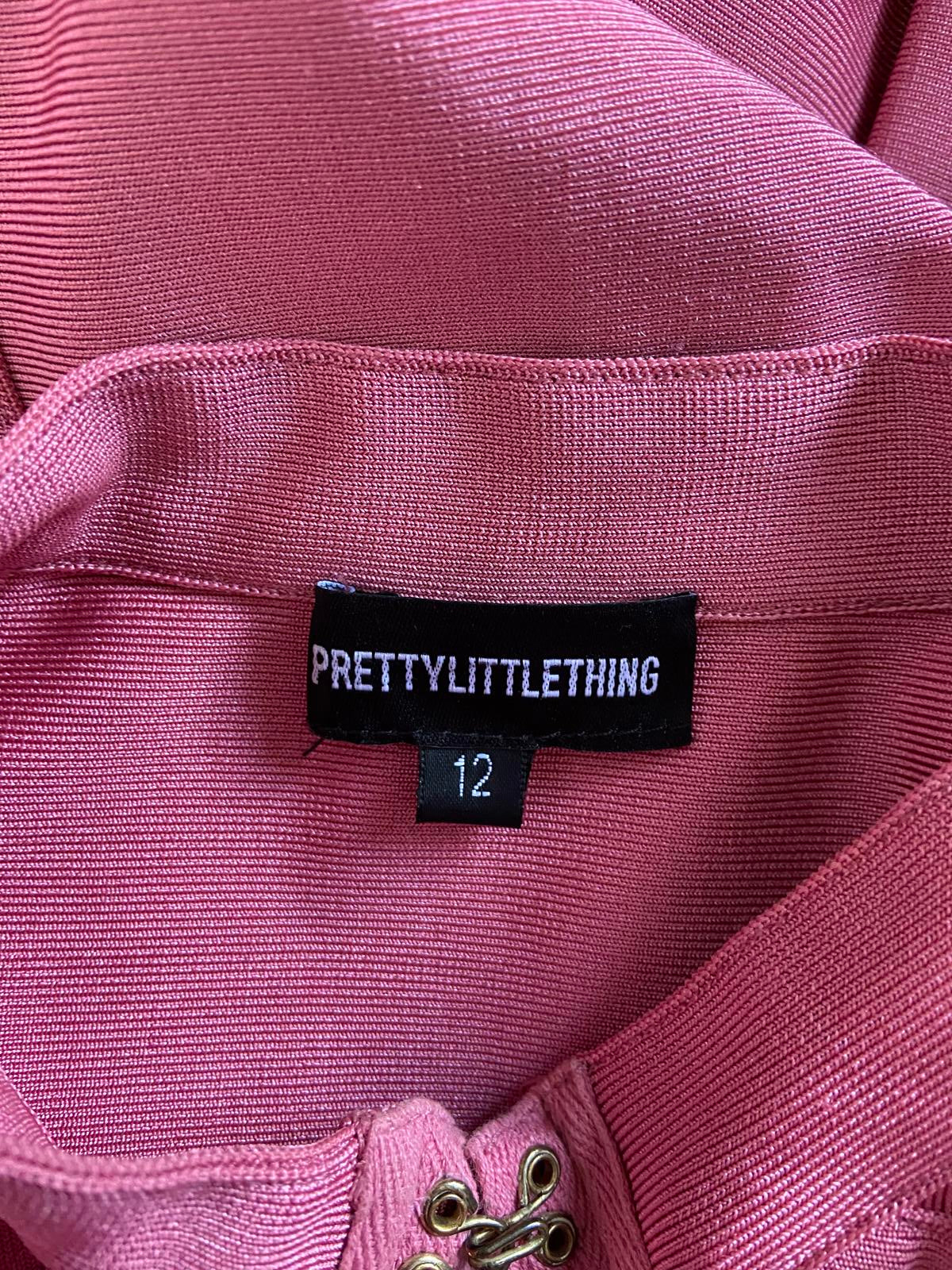 PrettyLittleThing Size 12 Pink Steampunk Corset Style Bodycon Mini Dress