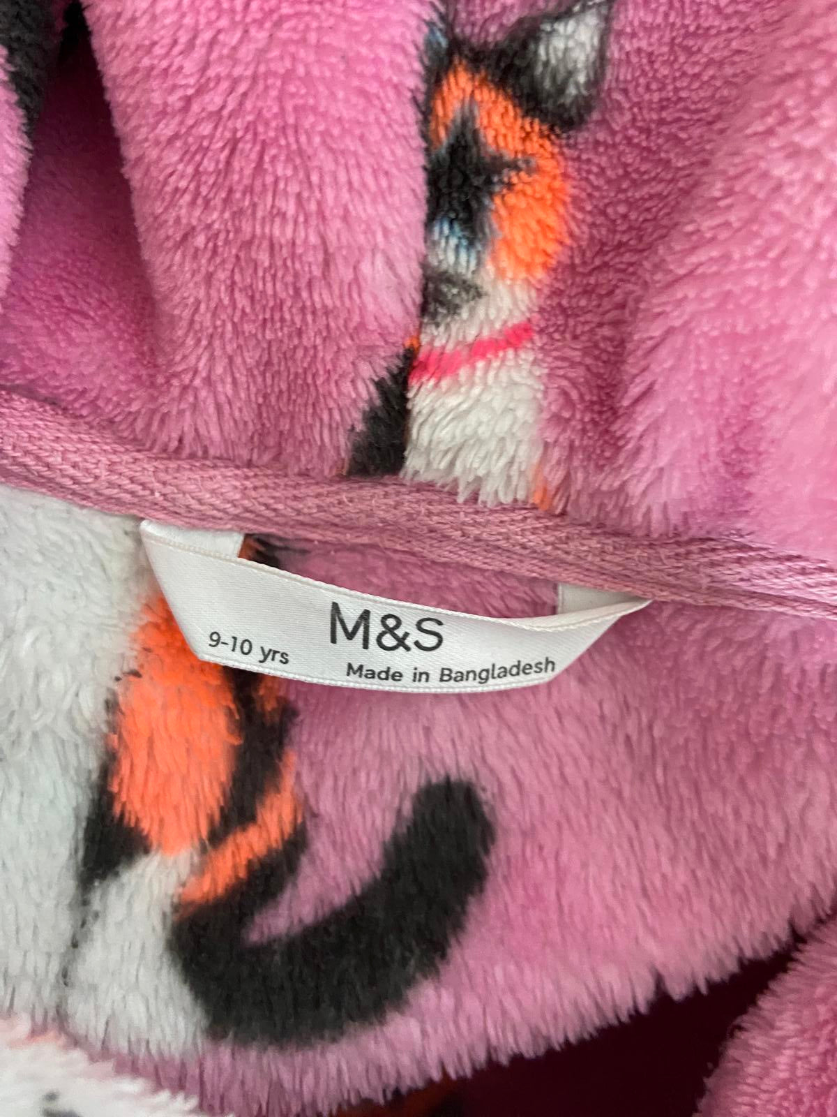 M&S Kids Age 9-10 Pink Cat Print Oversized Fleece Hoodie Oodie Style
