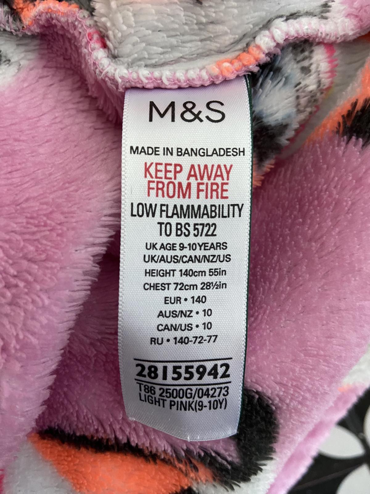 M&S Kids Age 9-10 Pink Cat Print Oversized Fleece Hoodie Oodie Style