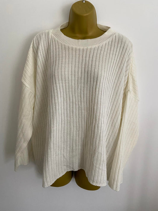 Nasty Gal Ladies Cream Lightweight Ribbed Sweater - Size 14, BNWOT