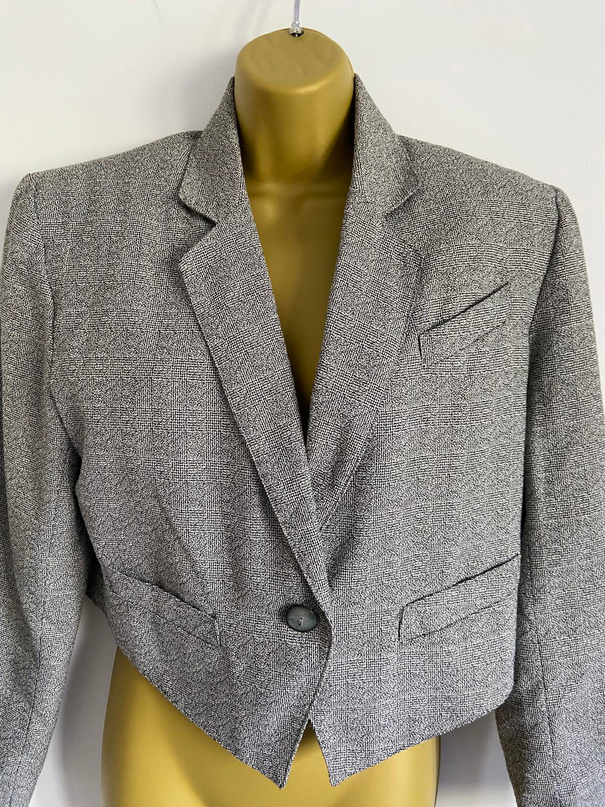 Principles Size 12 Grey Short Boxy Cropped Blazer Jacket with Shoulder Pads