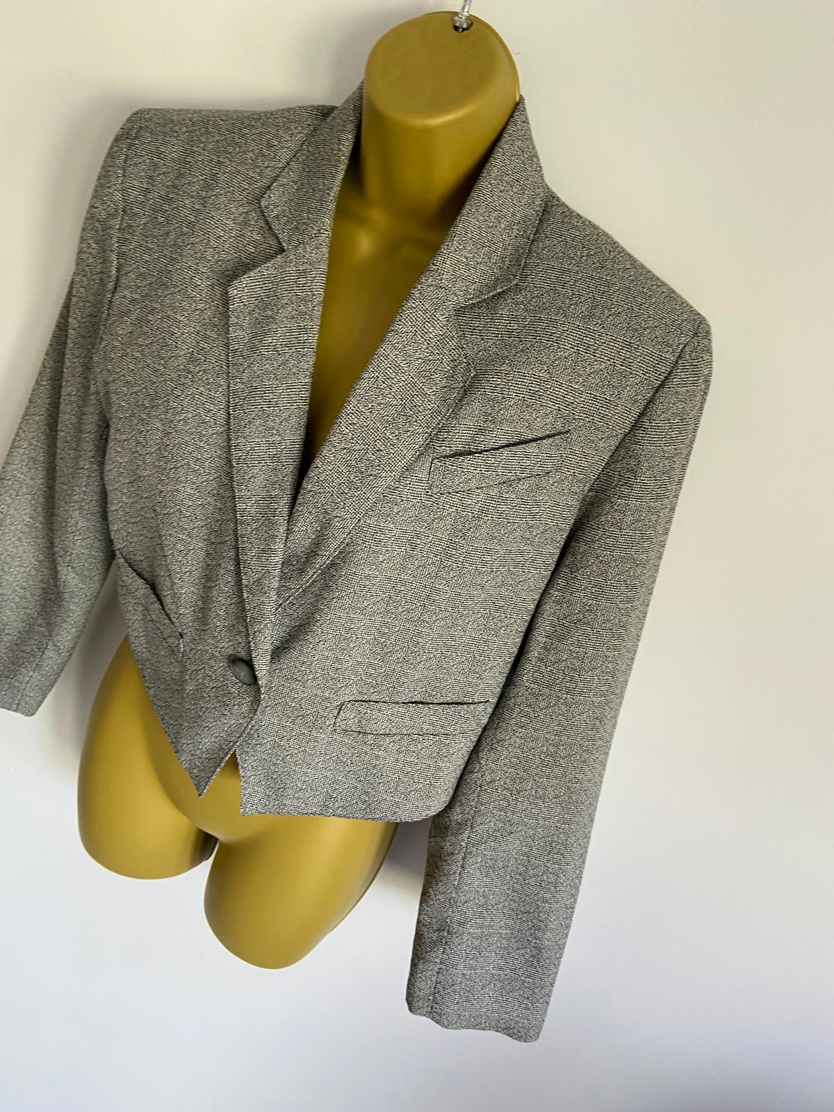 Principles Size 12 Grey Short Boxy Cropped Blazer Jacket with Shoulder Pads