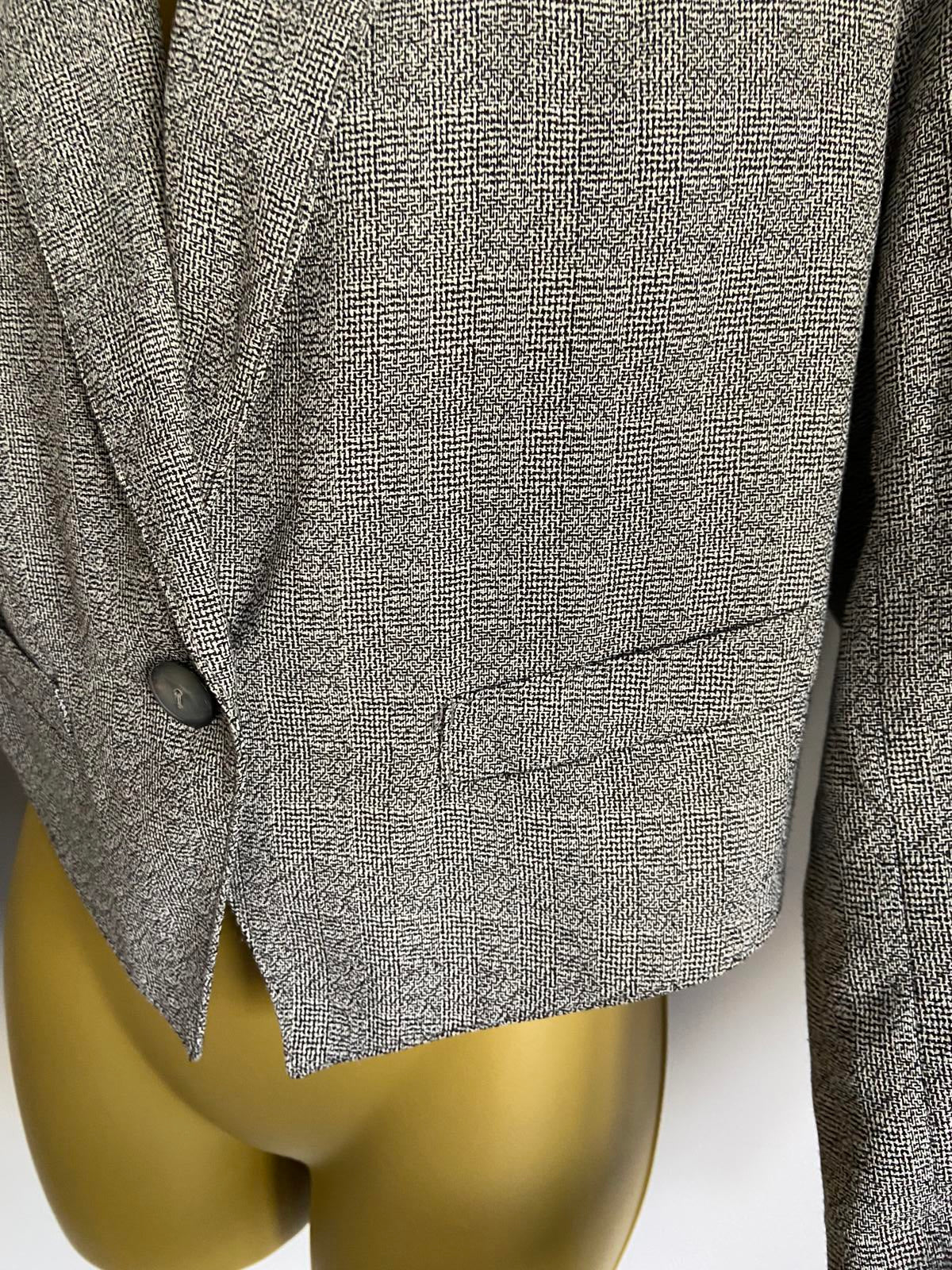 Principles Size 12 Grey Short Boxy Cropped Blazer Jacket with Shoulder Pads