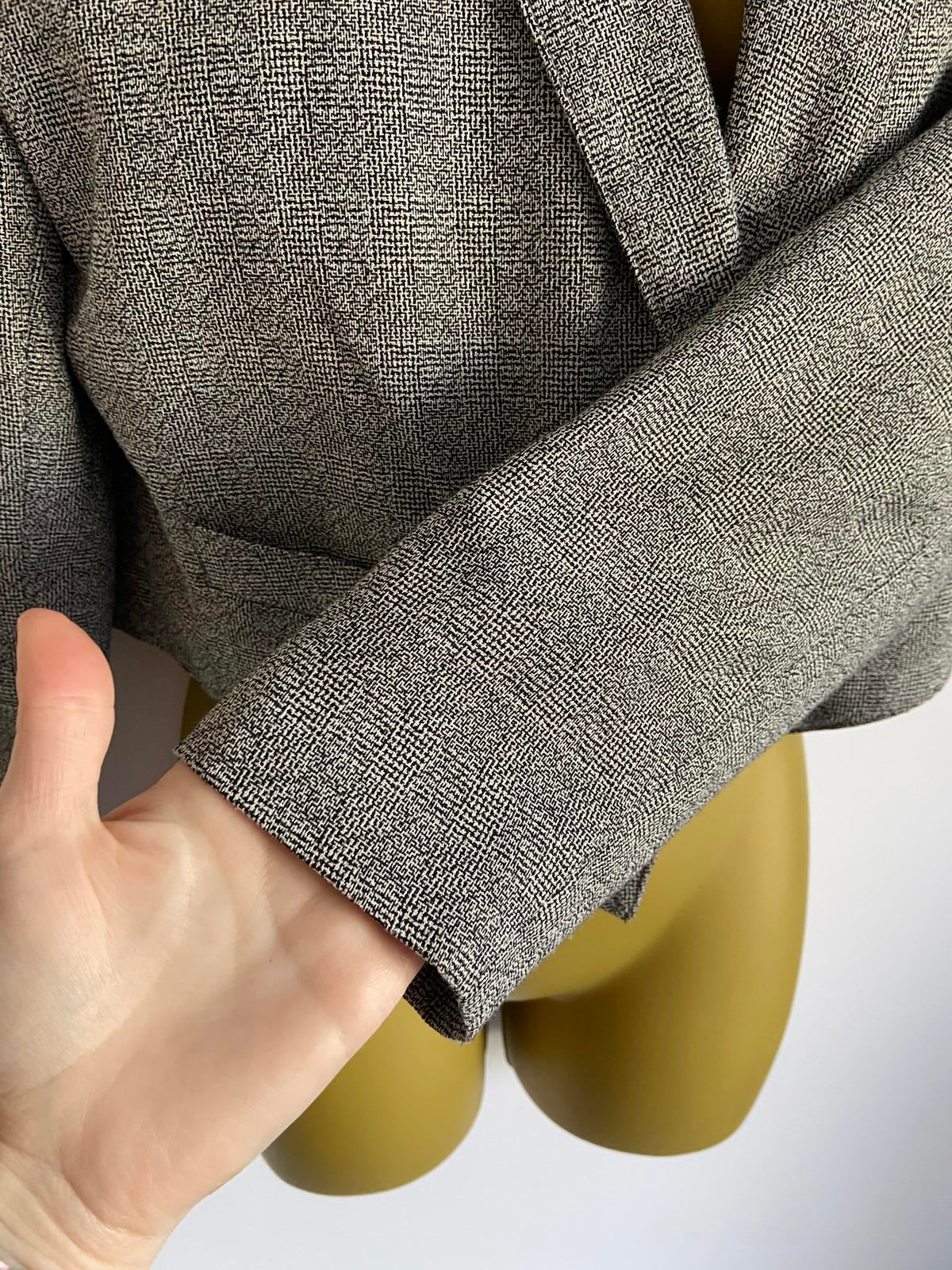 Principles Size 12 Grey Short Boxy Cropped Blazer Jacket with Shoulder Pads