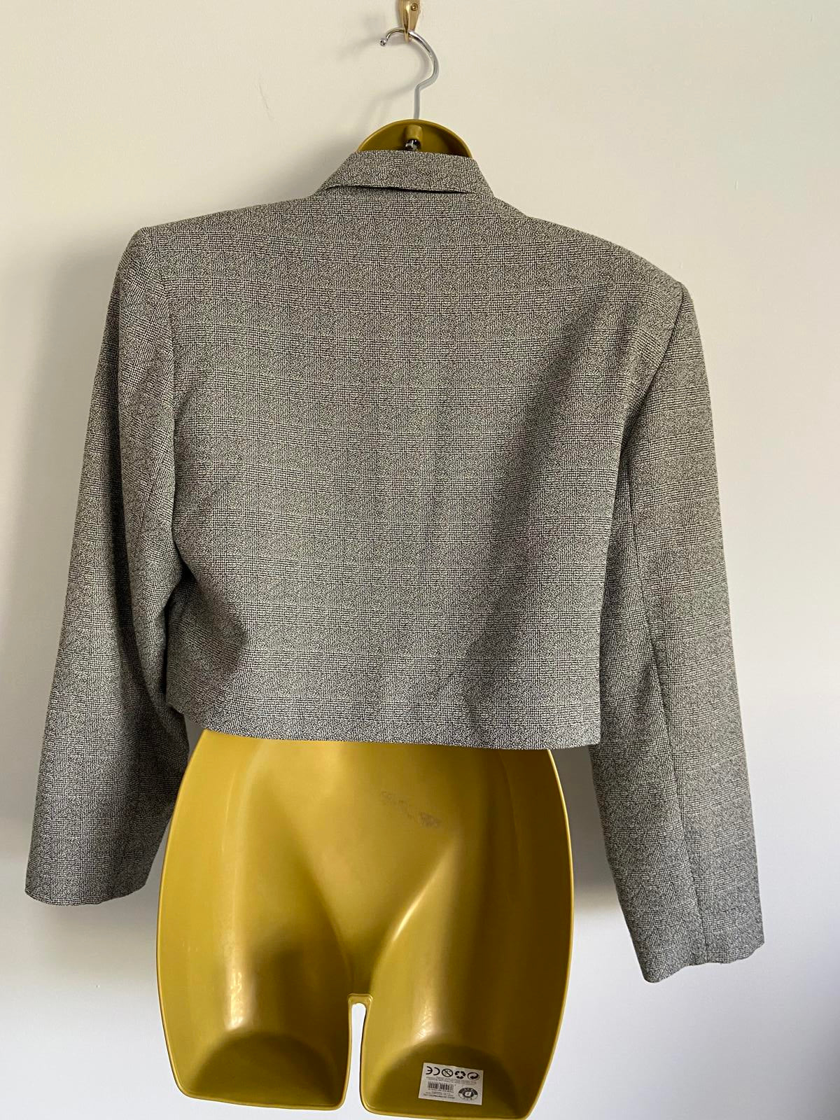 Principles Size 12 Grey Short Boxy Cropped Blazer Jacket with Shoulder Pads