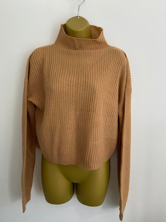 Wednesday Girls Cropped Ribbed Jumper - Mock Neck, Acrylic Knit, Size Small