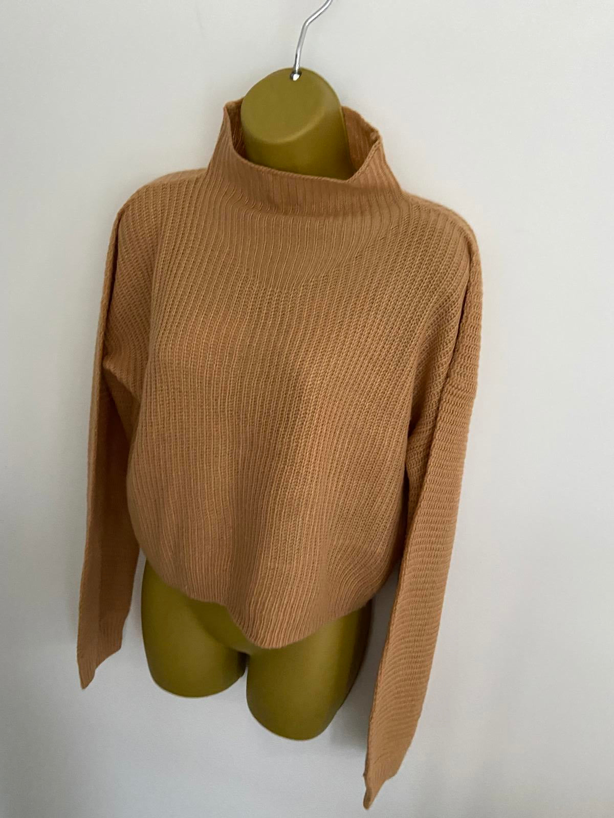 Wednesday Girls Cropped Ribbed Jumper - Mock Neck, Acrylic Knit, Size Small