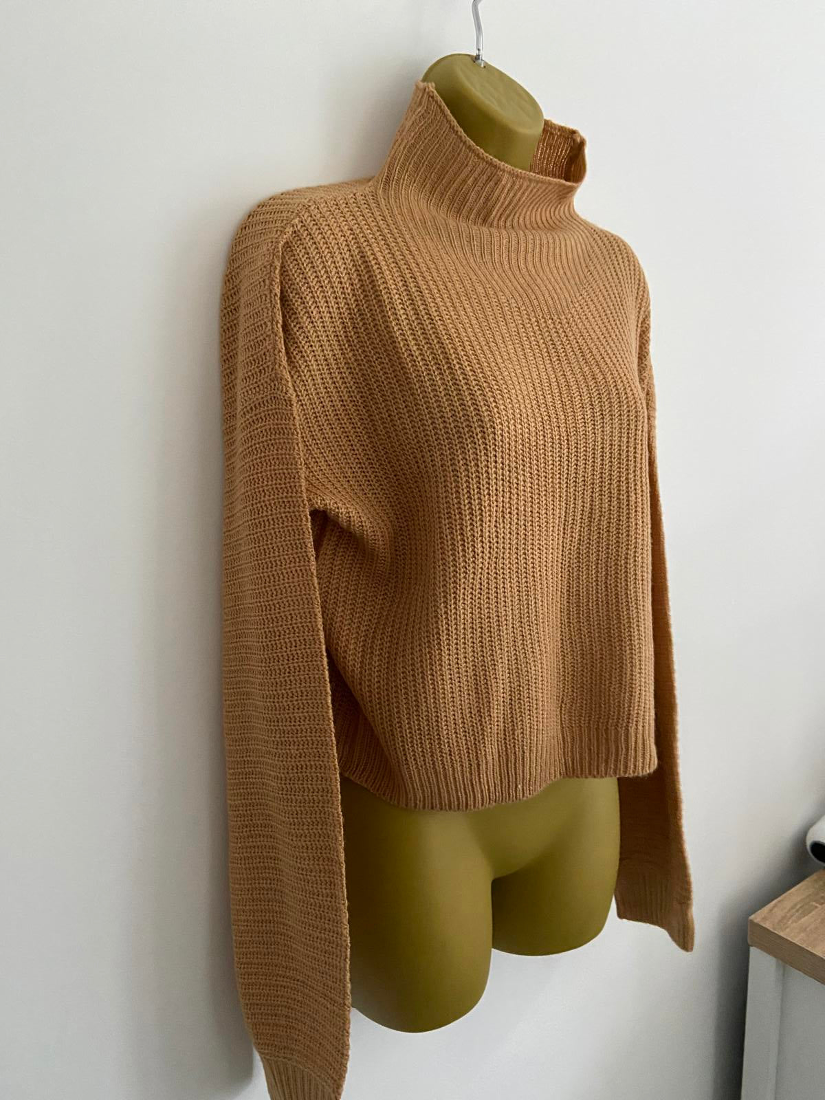 Wednesday Girls Cropped Ribbed Jumper - Mock Neck, Acrylic Knit, Size Small