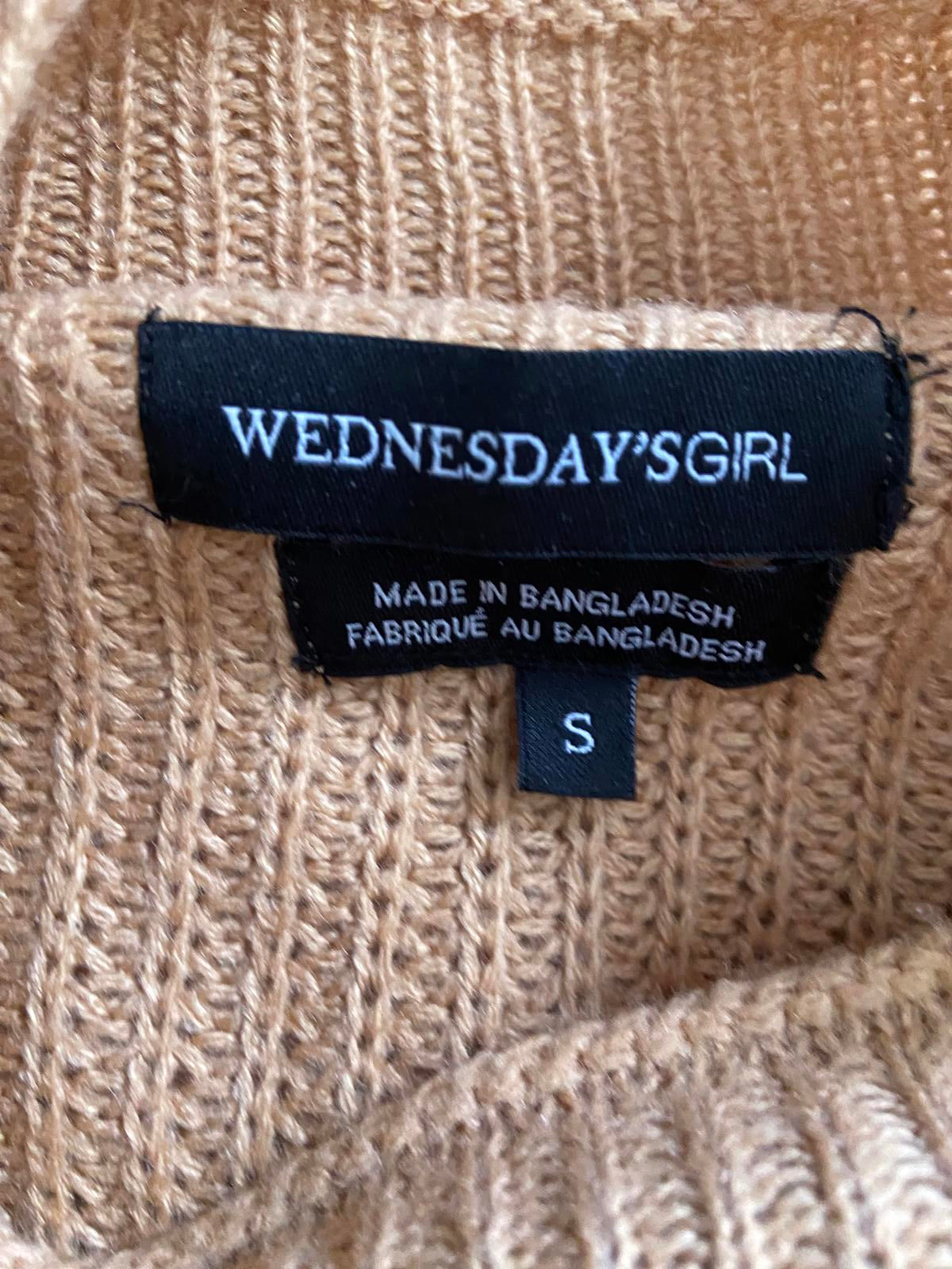 Wednesday Girls Cropped Ribbed Jumper - Mock Neck, Acrylic Knit, Size Small