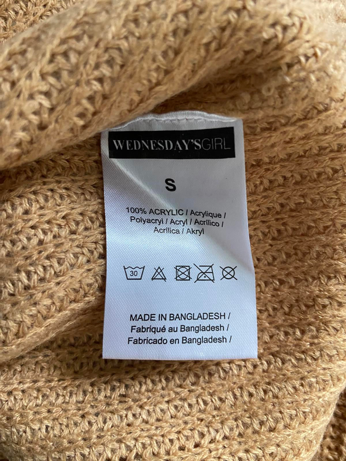 Wednesday Girls Cropped Ribbed Jumper - Mock Neck, Acrylic Knit, Size Small