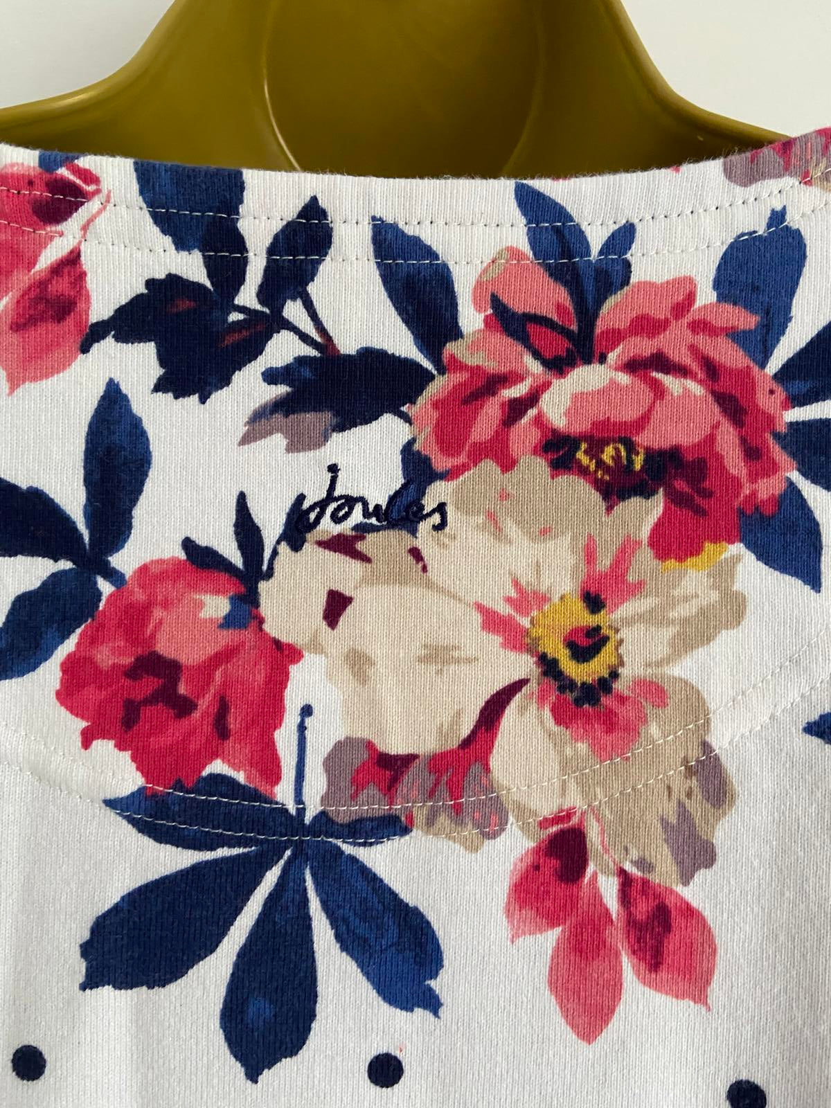 Joules Size 10 White Polka Dot & Floral 3/4 Sleeve 100% Cotton Top