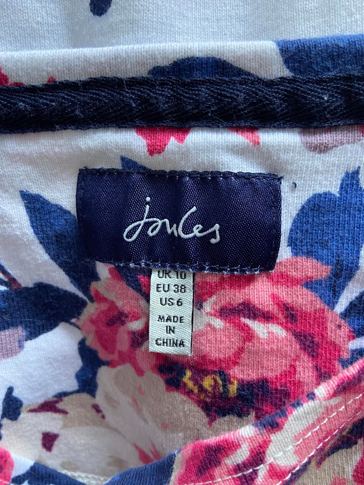 Joules Size 10 White Polka Dot & Floral 3/4 Sleeve 100% Cotton Top