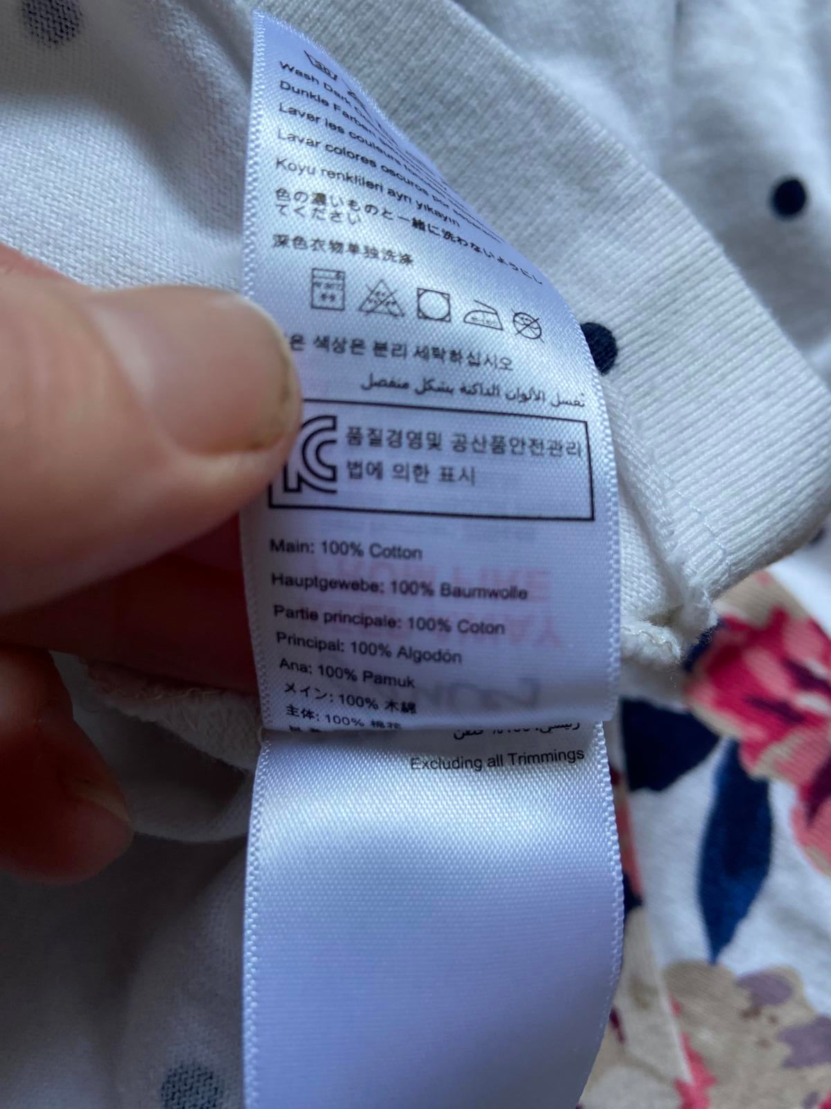 Joules Size 10 White Polka Dot & Floral 3/4 Sleeve 100% Cotton Top