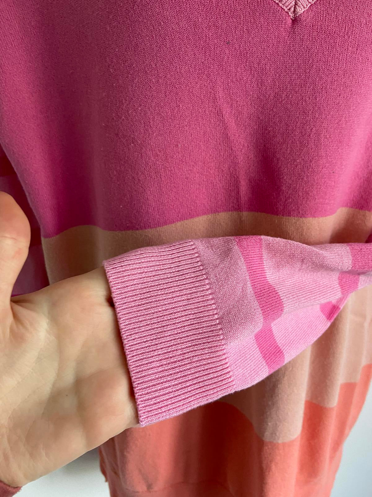 Capsule Size 8-10 Pink & Coral Colour Block V-Neck Knit Jumper Striped Sleeve