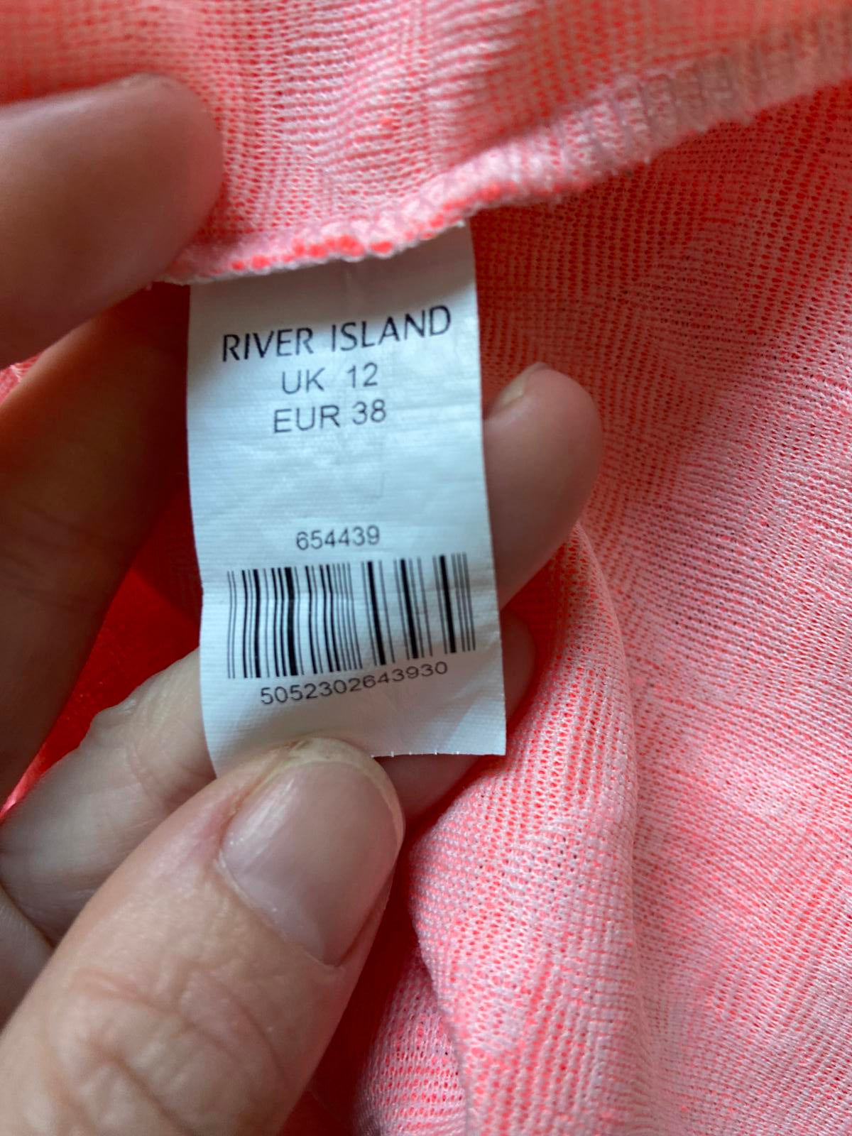 River Island Size 12 Neon Orange Pink Leopard Print Textured Bodycon Mini Dress