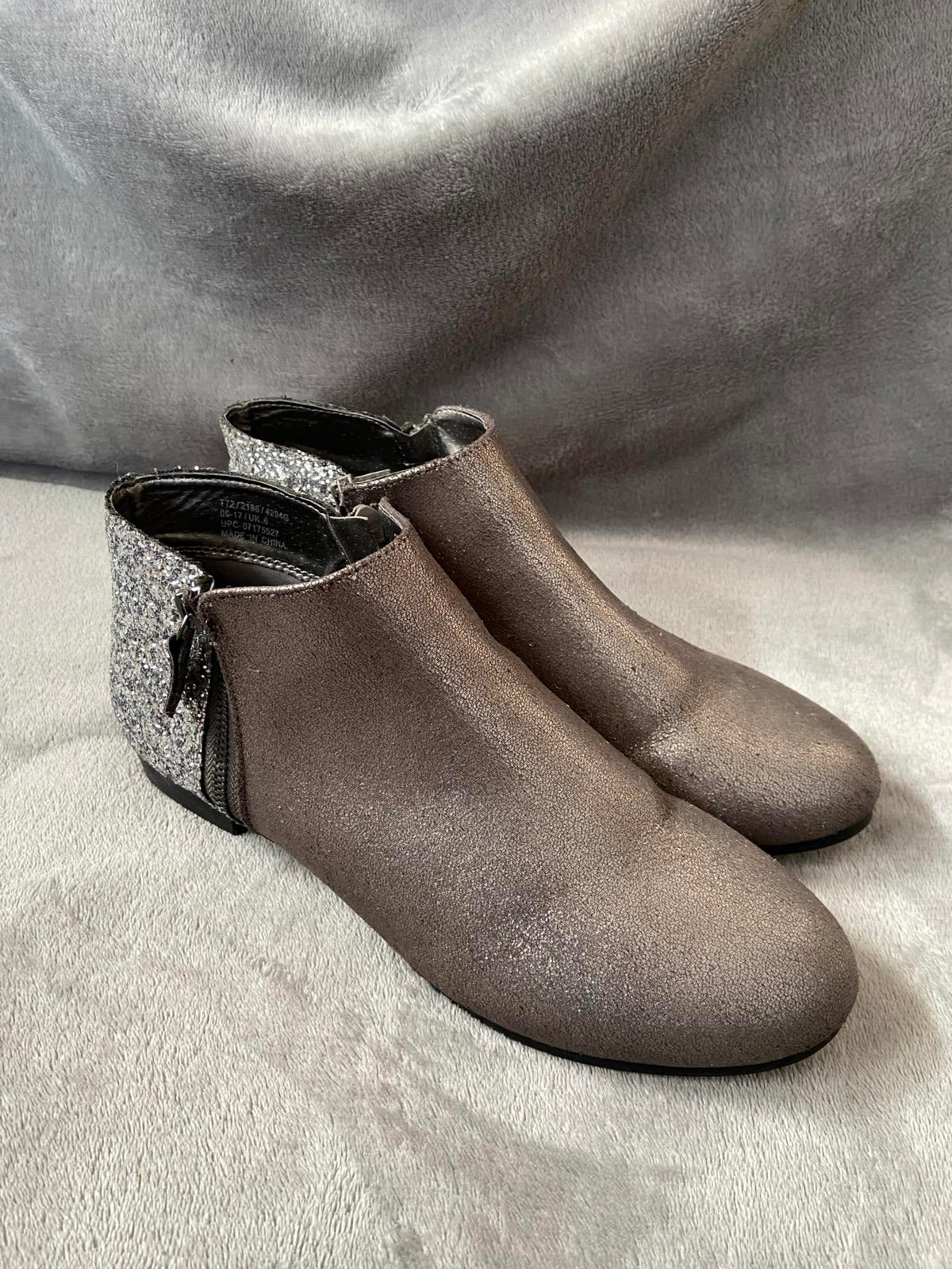 M&S Size 6 Silver Metallic Glitter Ankle Boots Double Side Zip Party Shoes