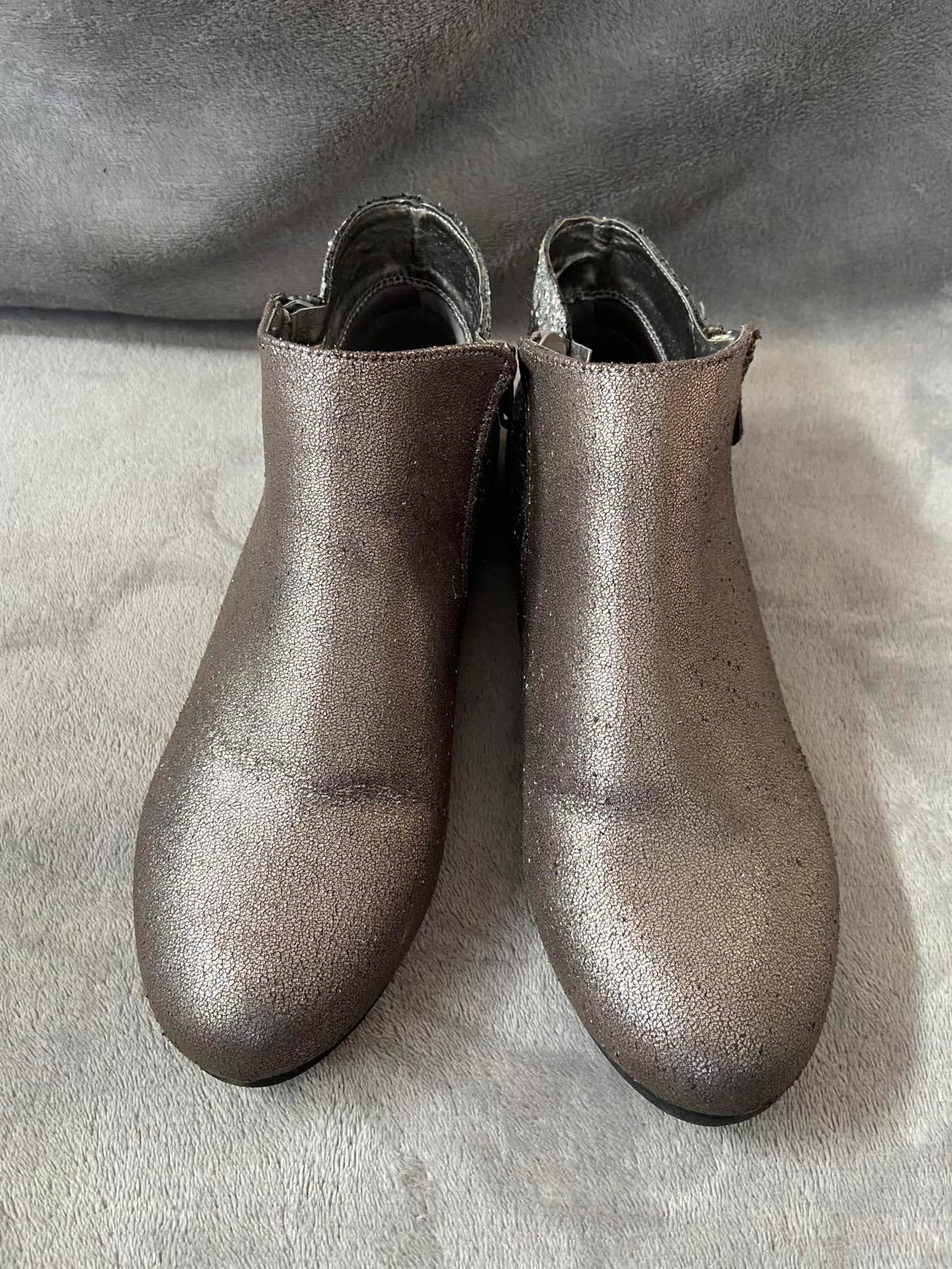 M&S Size 6 Silver Metallic Glitter Ankle Boots Double Side Zip Party Shoes