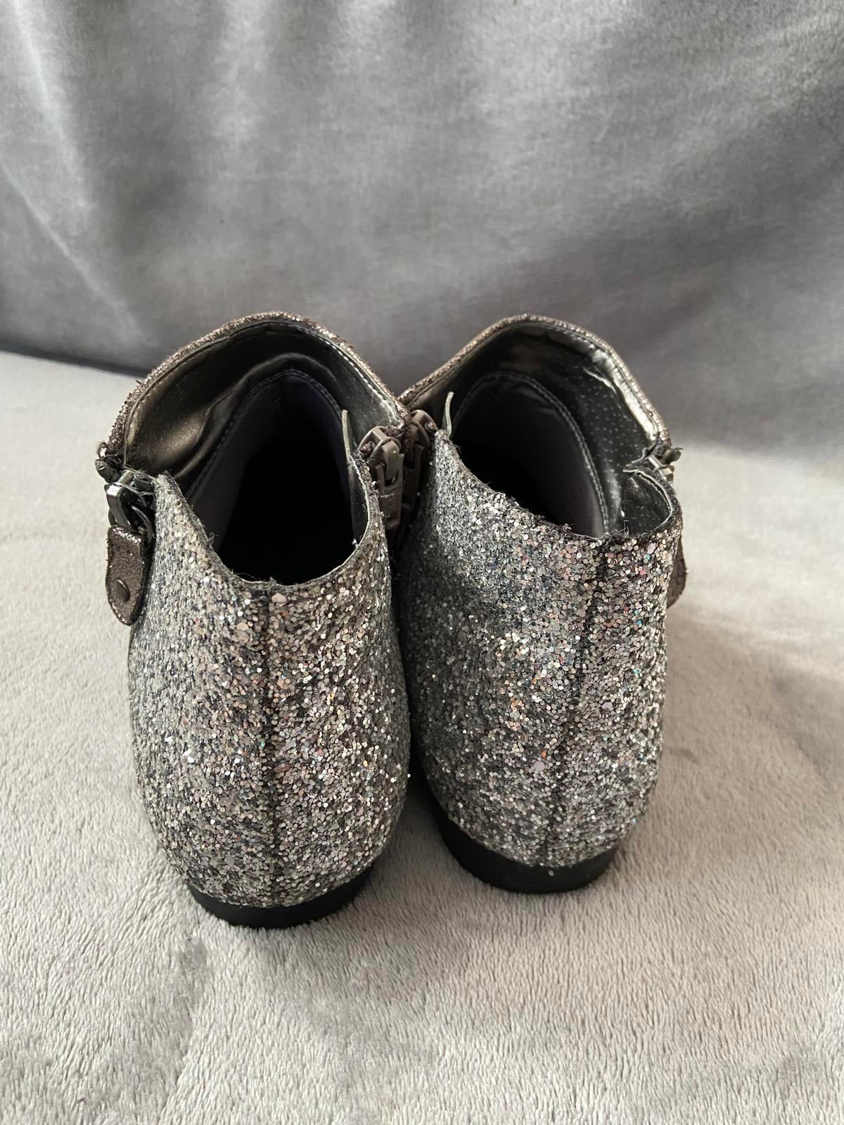 M&S Size 6 Silver Metallic Glitter Ankle Boots Double Side Zip Party Shoes