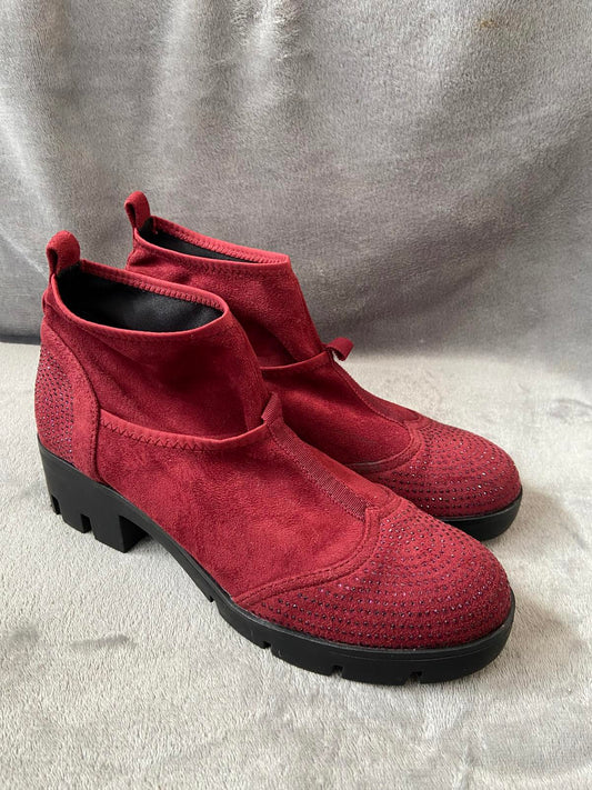 Beauty Girls Size 6 Red Faux Suede Diamante Studded Ankle Boots Lug Sole