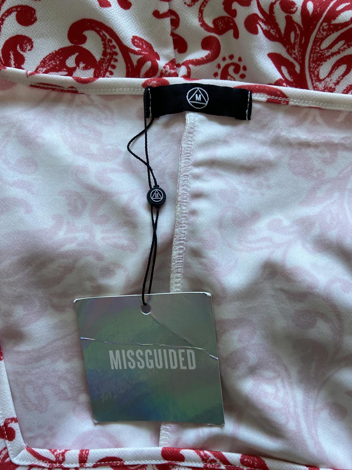 Missguided Size 8 White & Red Floral Paisley Print Bell Sleeve Bodycon Dress