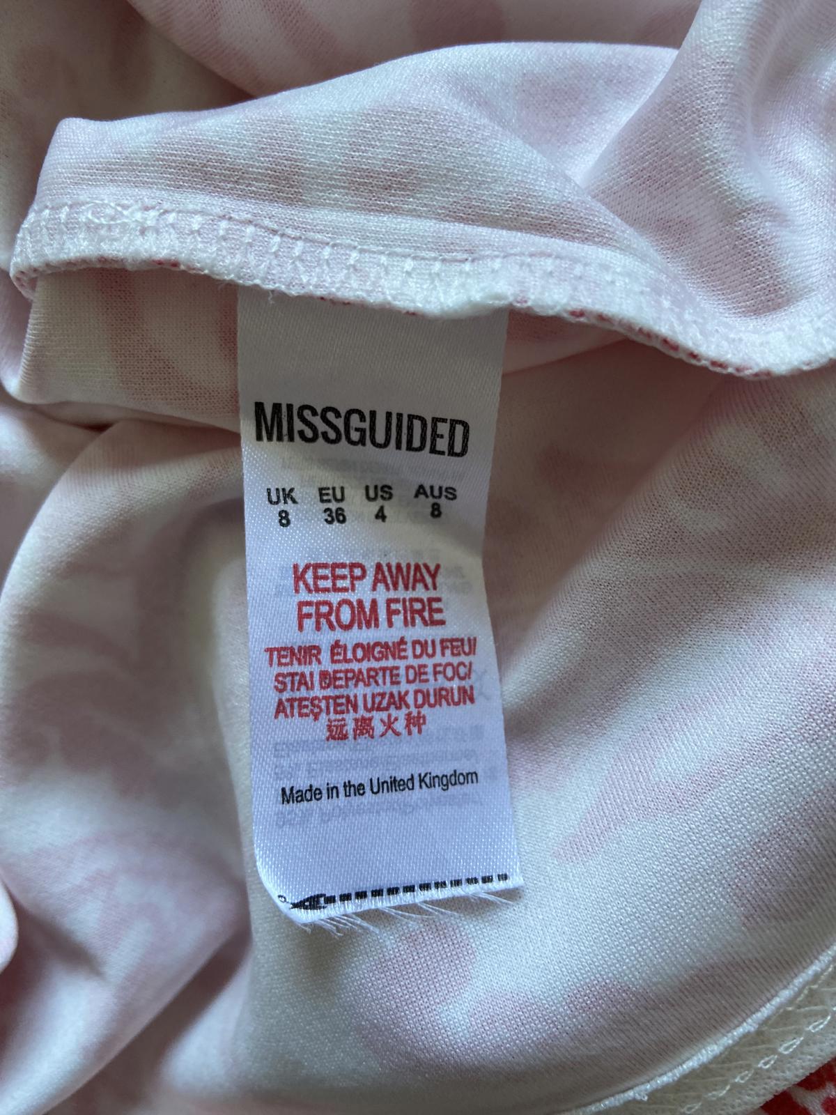 Missguided Size 8 White & Red Floral Paisley Print Bell Sleeve Bodycon Dress