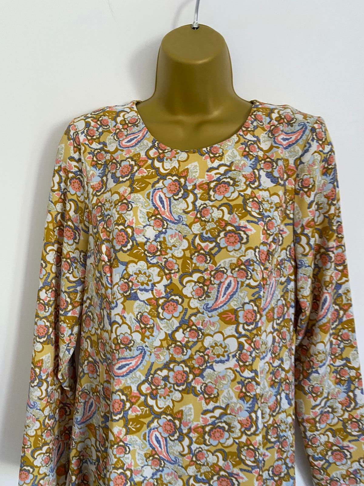 Limited Edition Size 6 Yellow Floral Paisley Print Long Sleeve Shift Dress