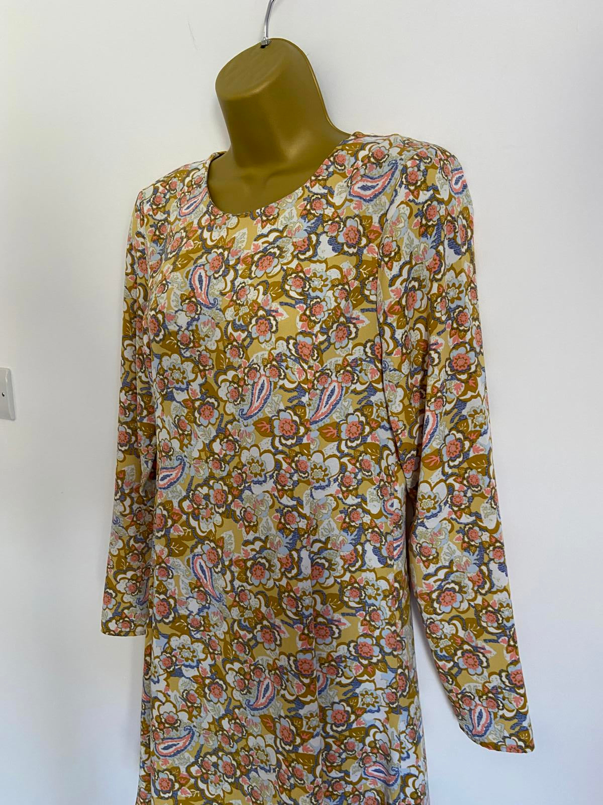 Limited Edition Size 6 Yellow Floral Paisley Print Long Sleeve Shift Dress
