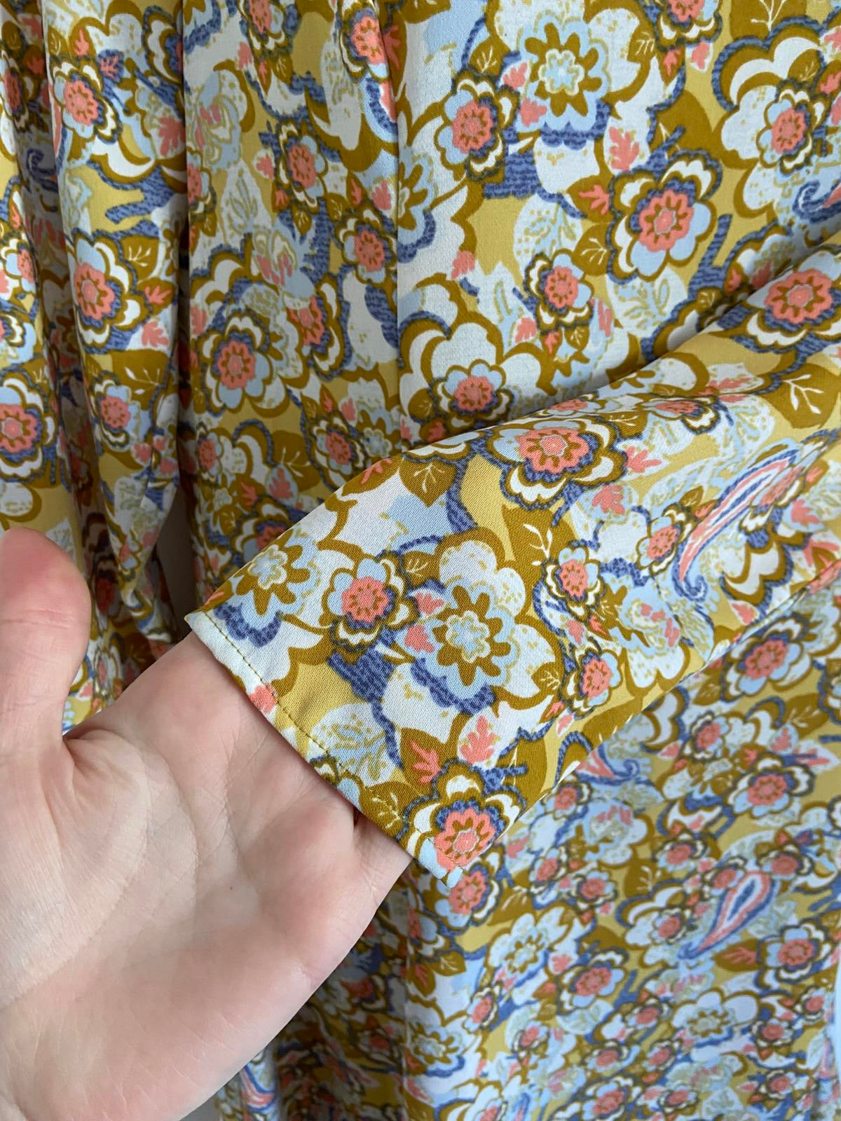 Limited Edition Size 6 Yellow Floral Paisley Print Long Sleeve Shift Dress