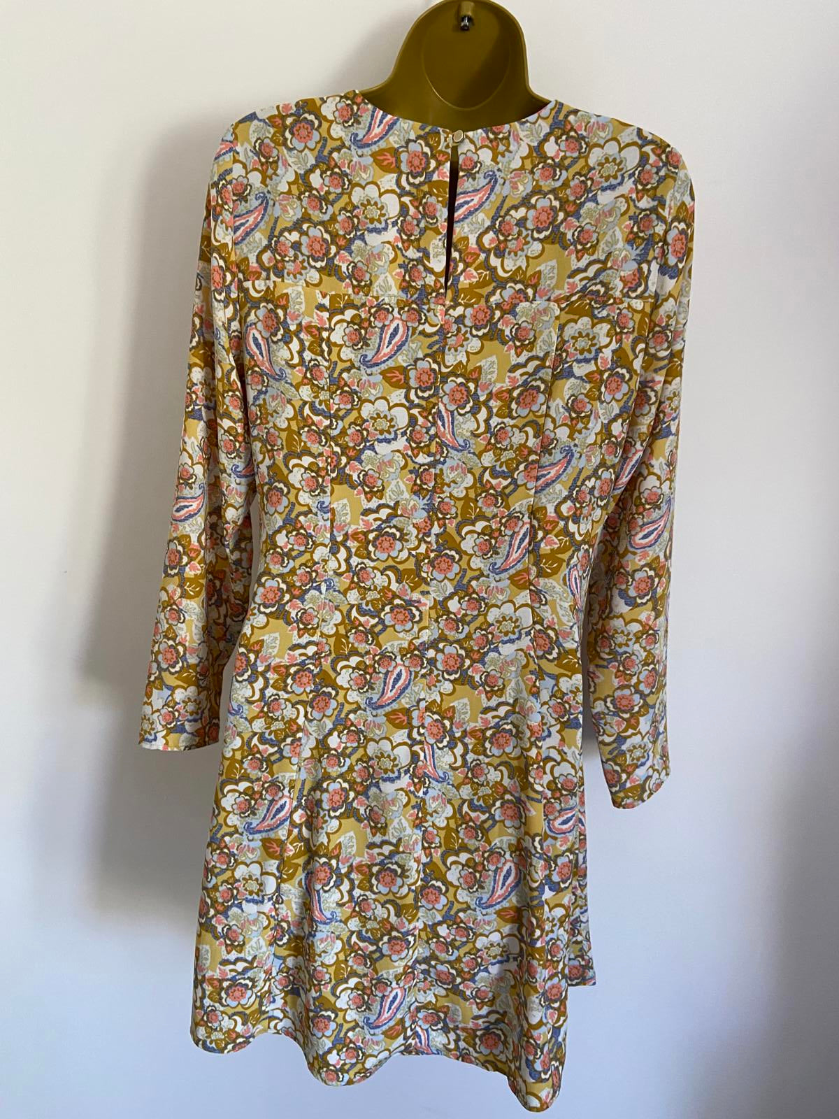 Limited Edition Size 6 Yellow Floral Paisley Print Long Sleeve Shift Dress
