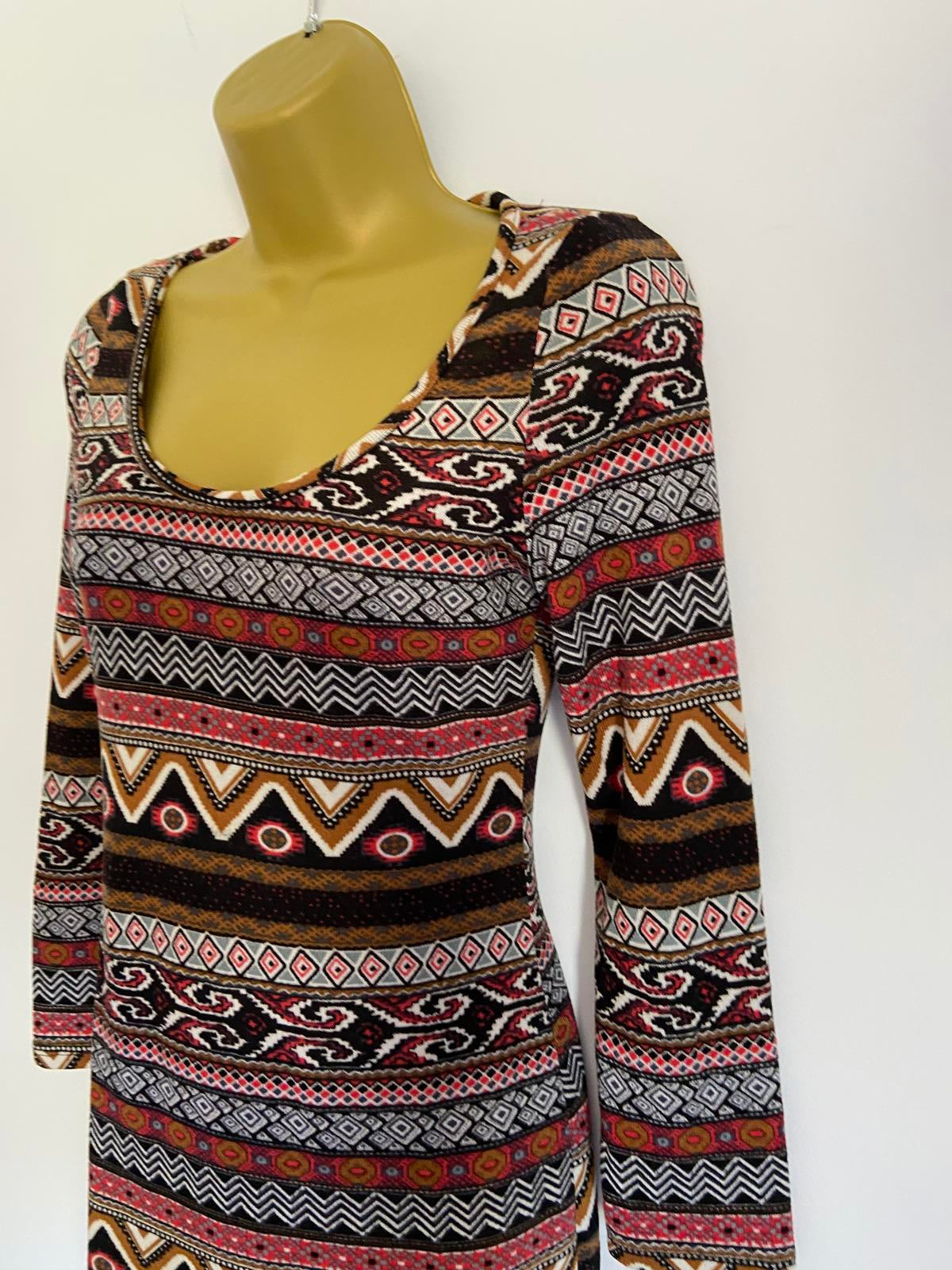 New Look Size Small Red & Black Aztec Tribal Geometric T-Shirt Mini Dress