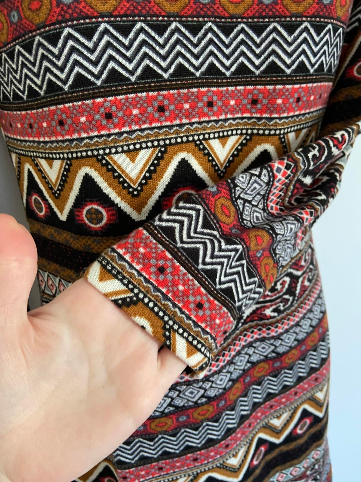 New Look Size Small Red & Black Aztec Tribal Geometric T-Shirt Mini Dress