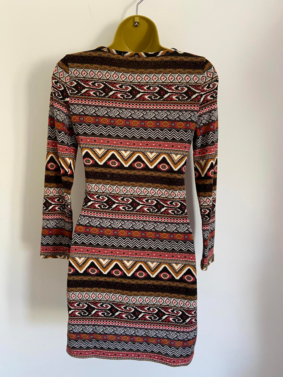 New Look Size Small Red & Black Aztec Tribal Geometric T-Shirt Mini Dress