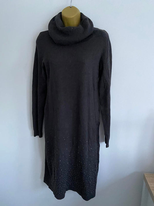 Bon Prix Collection Dark Grey Knit Jumper Dress - Turtleneck, Sequin Hem, Small