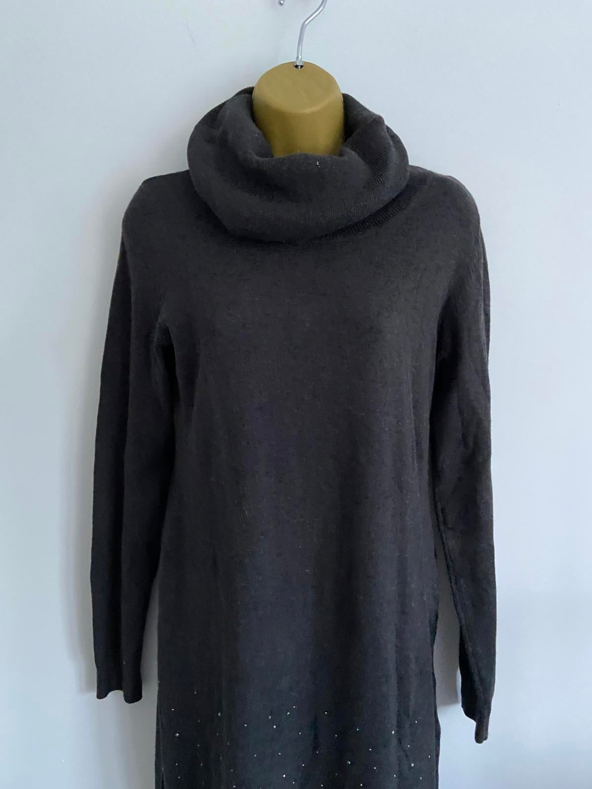 Bon Prix Collection Dark Grey Knit Jumper Dress - Turtleneck, Sequin Hem, Small