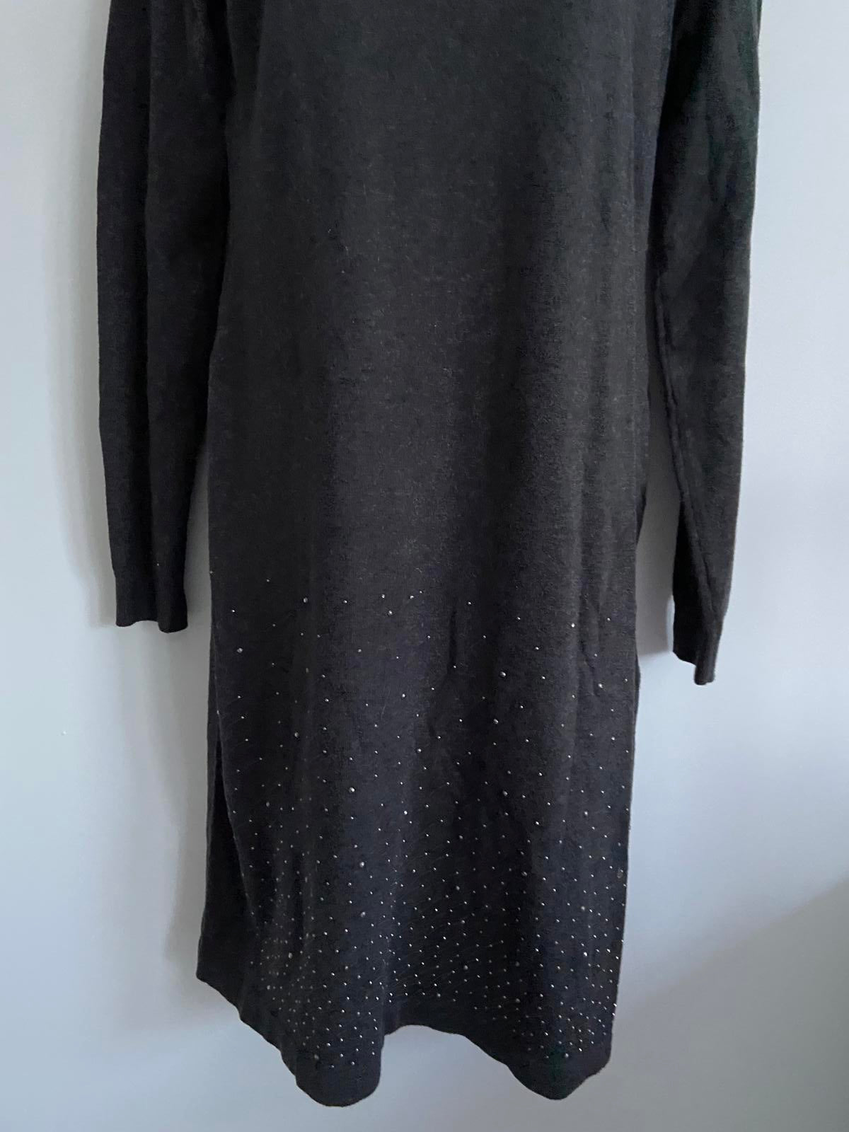 Bon Prix Collection Dark Grey Knit Jumper Dress - Turtleneck, Sequin Hem, Small