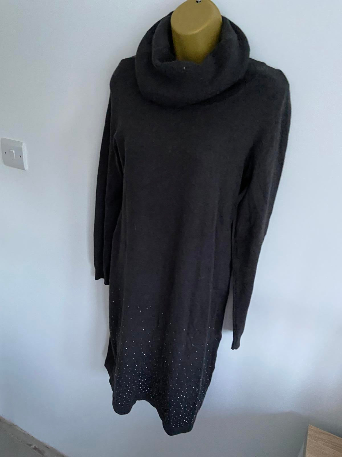 Bon Prix Collection Dark Grey Knit Jumper Dress - Turtleneck, Sequin Hem, Small