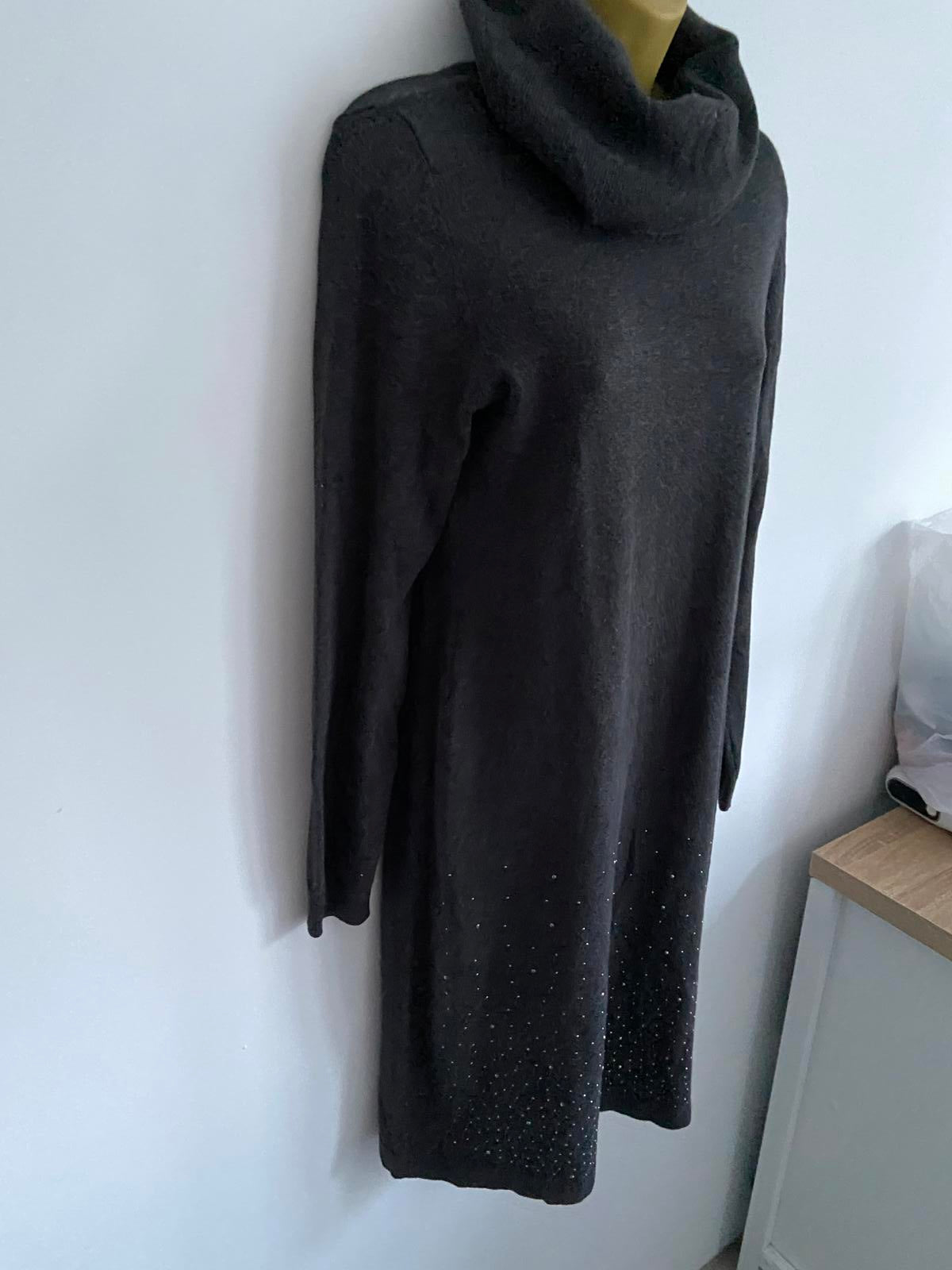Bon Prix Collection Dark Grey Knit Jumper Dress - Turtleneck, Sequin Hem, Small