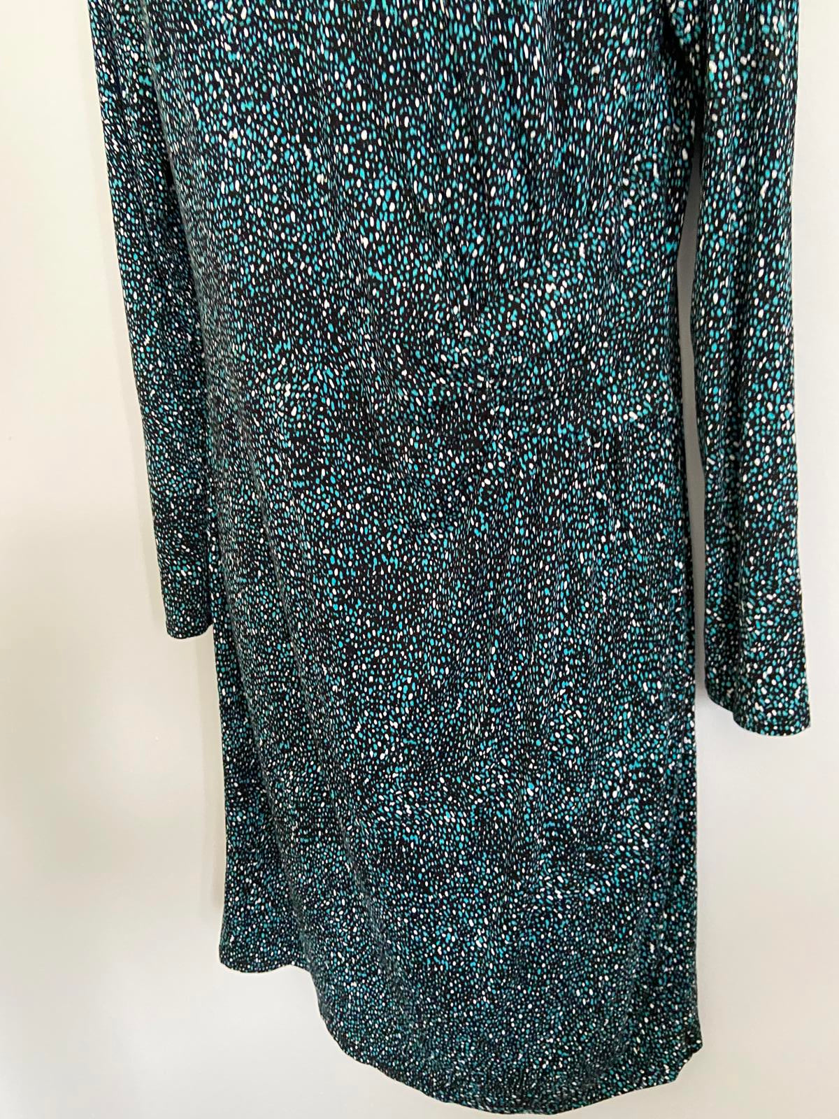 M&Co Size 14 Turquoise Black & White Abstract Print Knot Waist Jersey Dress