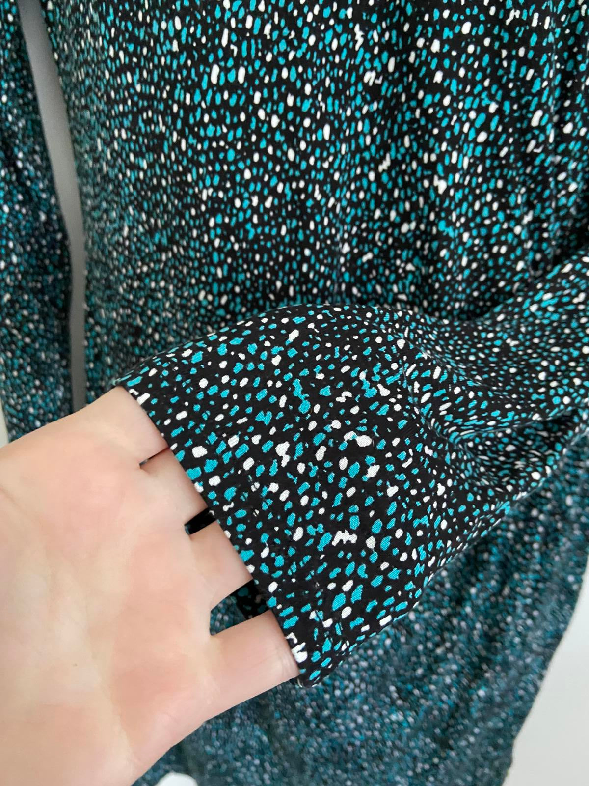 M&Co Size 14 Turquoise Black & White Abstract Print Knot Waist Jersey Dress