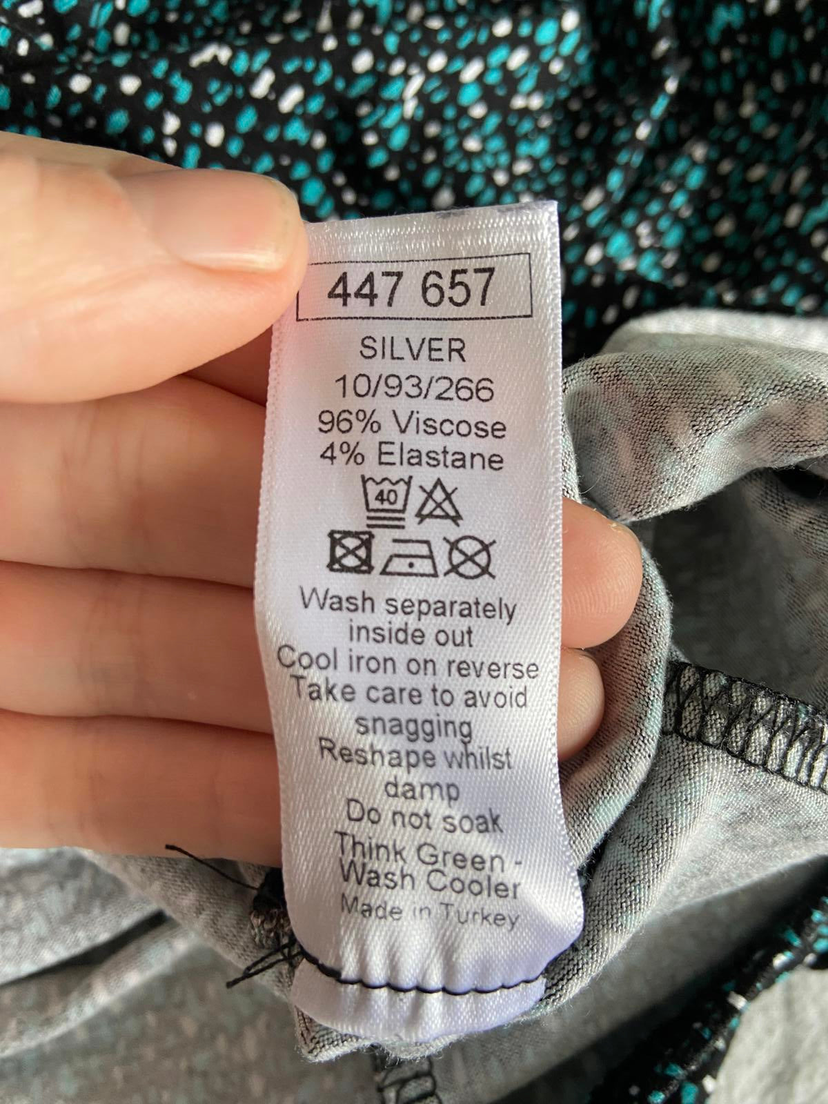 M&Co Size 14 Turquoise Black & White Abstract Print Knot Waist Jersey Dress
