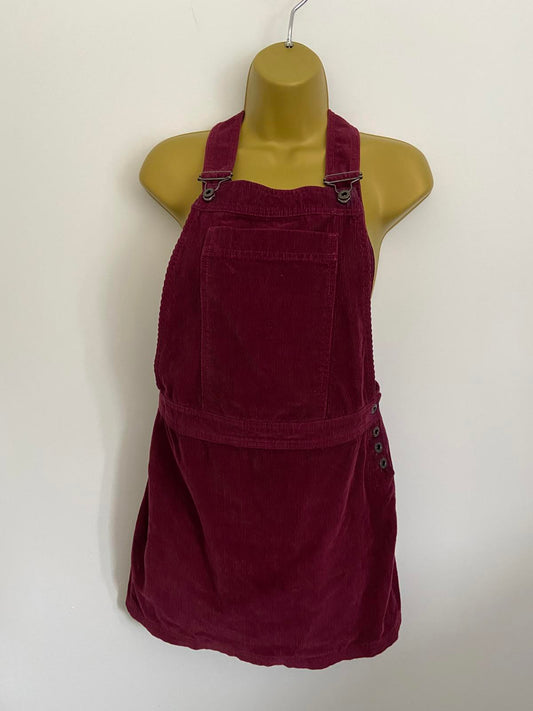 Jack Wills Size 6 Burgundy Corduroy Cotton Pinafore Dungaree Mini Skirt Dress
