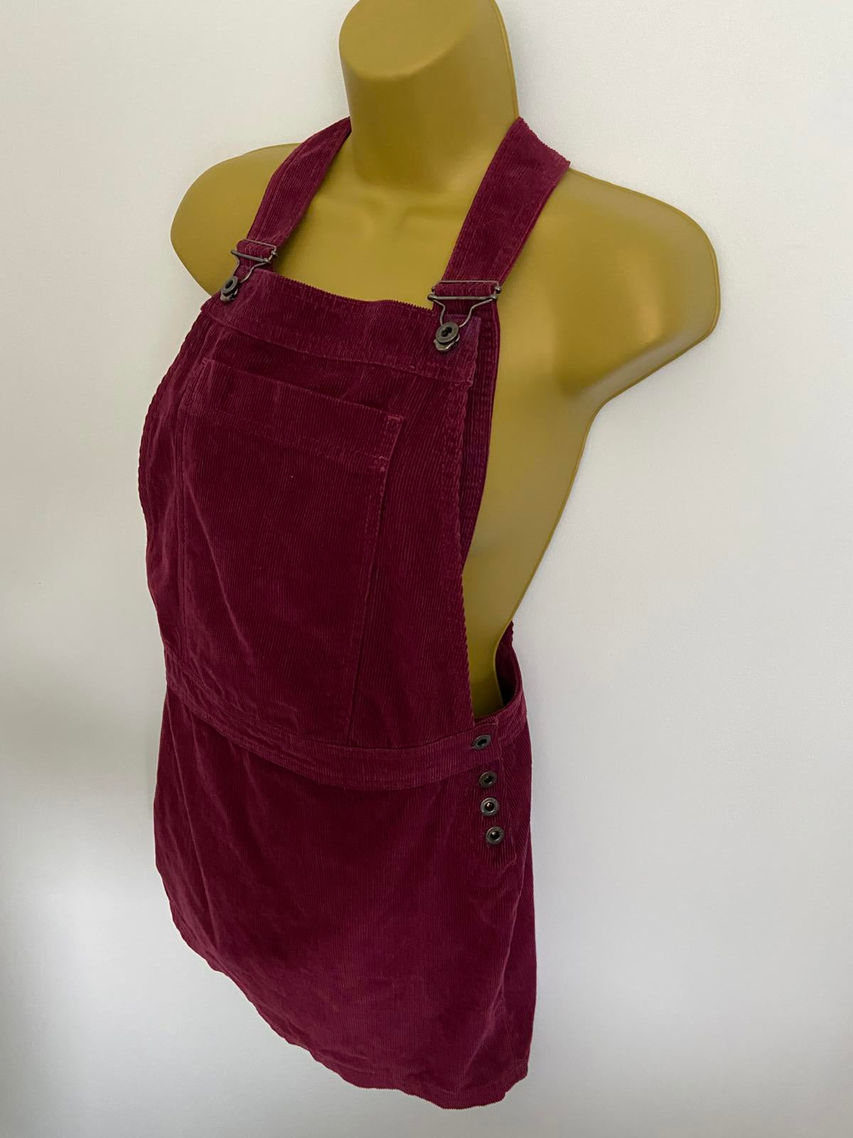 Jack Wills Size 6 Burgundy Corduroy Cotton Pinafore Dungaree Mini Skirt Dress