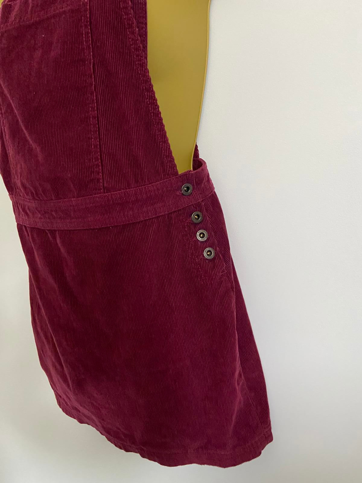Jack Wills Size 6 Burgundy Corduroy Cotton Pinafore Dungaree Mini Skirt Dress