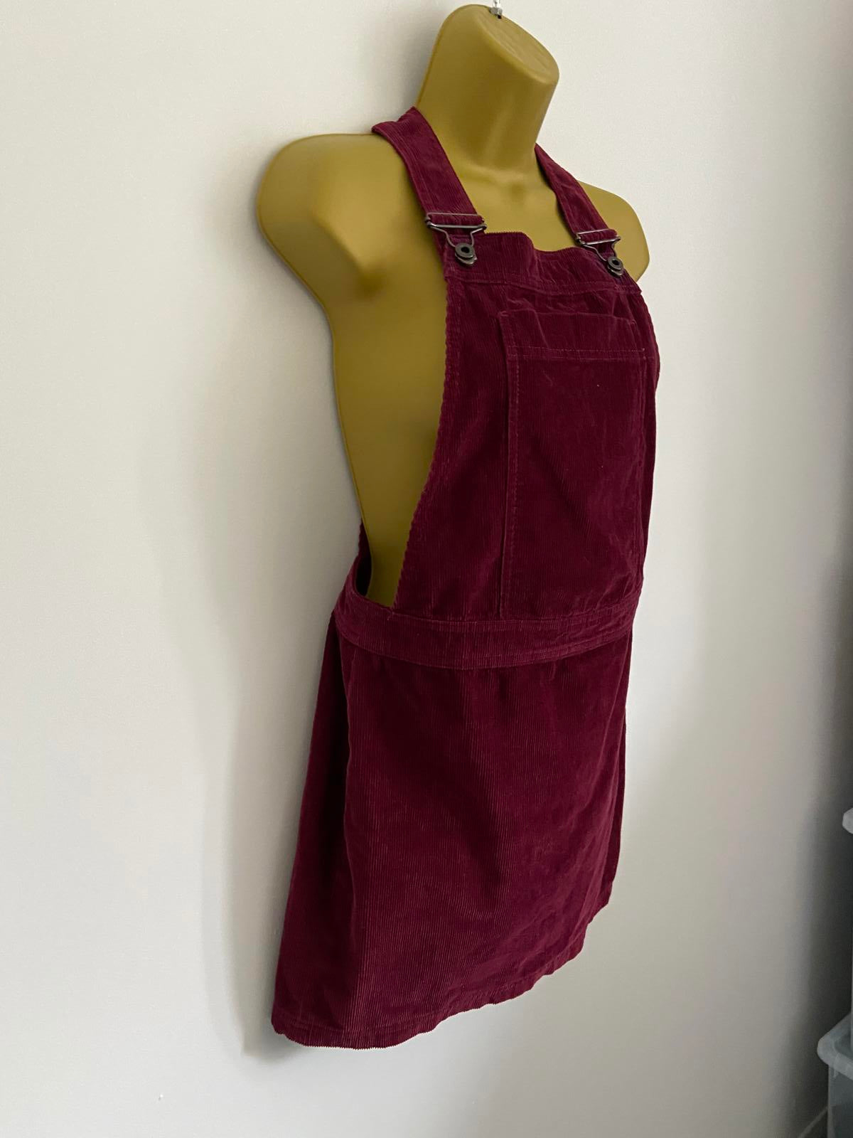 Jack Wills Size 6 Burgundy Corduroy Cotton Pinafore Dungaree Mini Skirt Dress