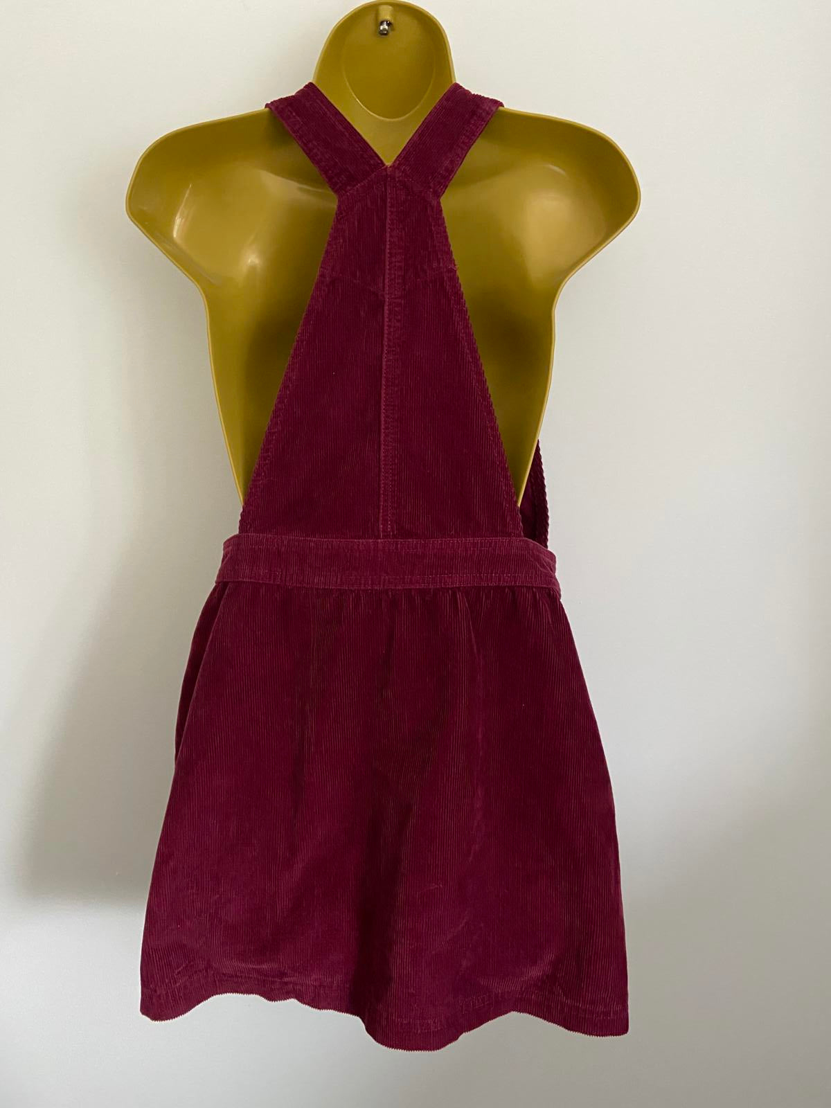Jack Wills Size 6 Burgundy Corduroy Cotton Pinafore Dungaree Mini Skirt Dress