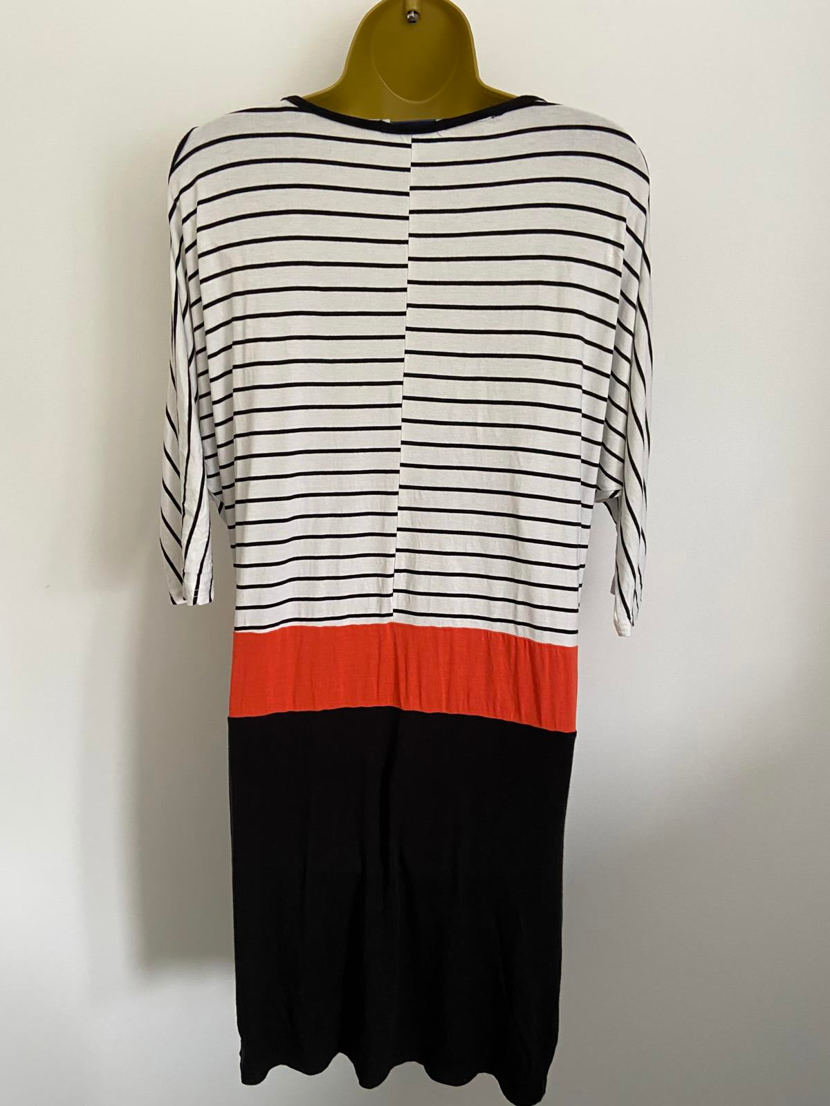Store Twenty One Size 10 Monochrome Stripe & Orange Colour Block Shoulder Dress