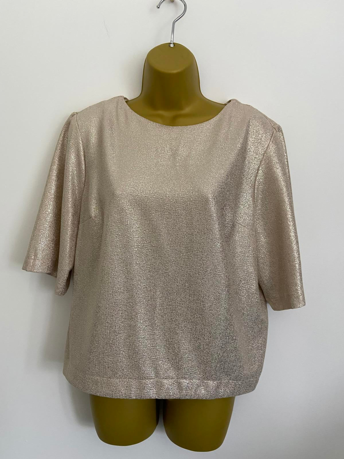 Atmosphere Size 14 Metallic Pale Gold Textured Short Sleeve Party Top